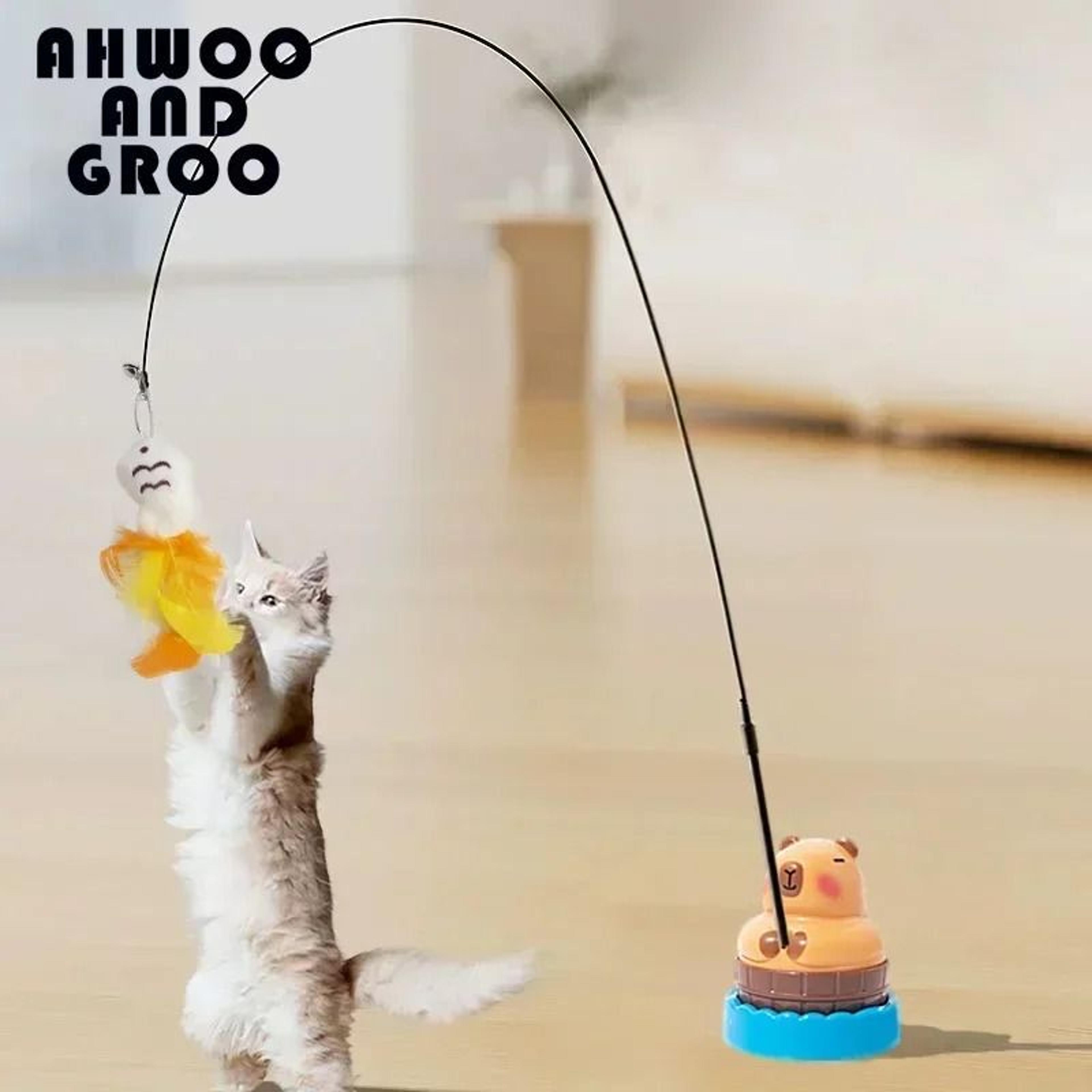 simulation capybara bird bell cat teaser wand toy for kittens indoor interactive chase and play