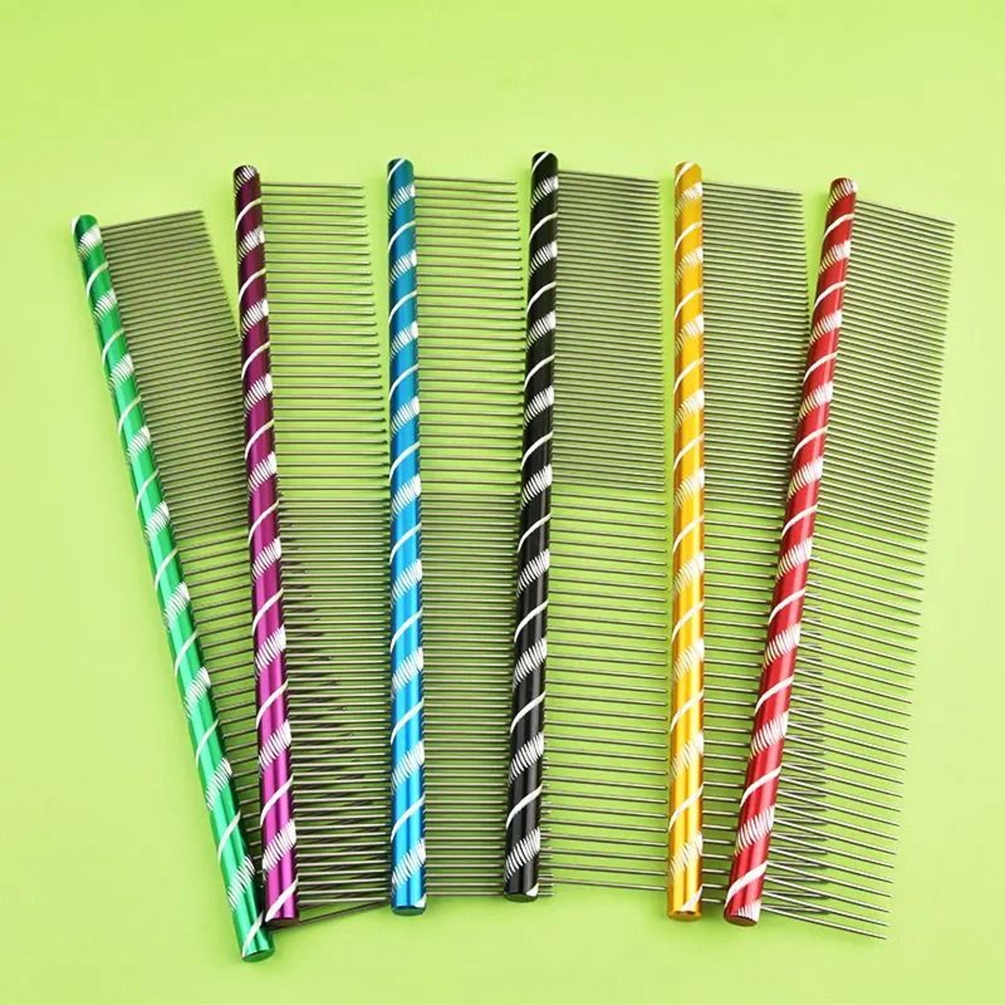 colored stainless steel pet grooming comb for dogs cats hair removal tangles and coat care