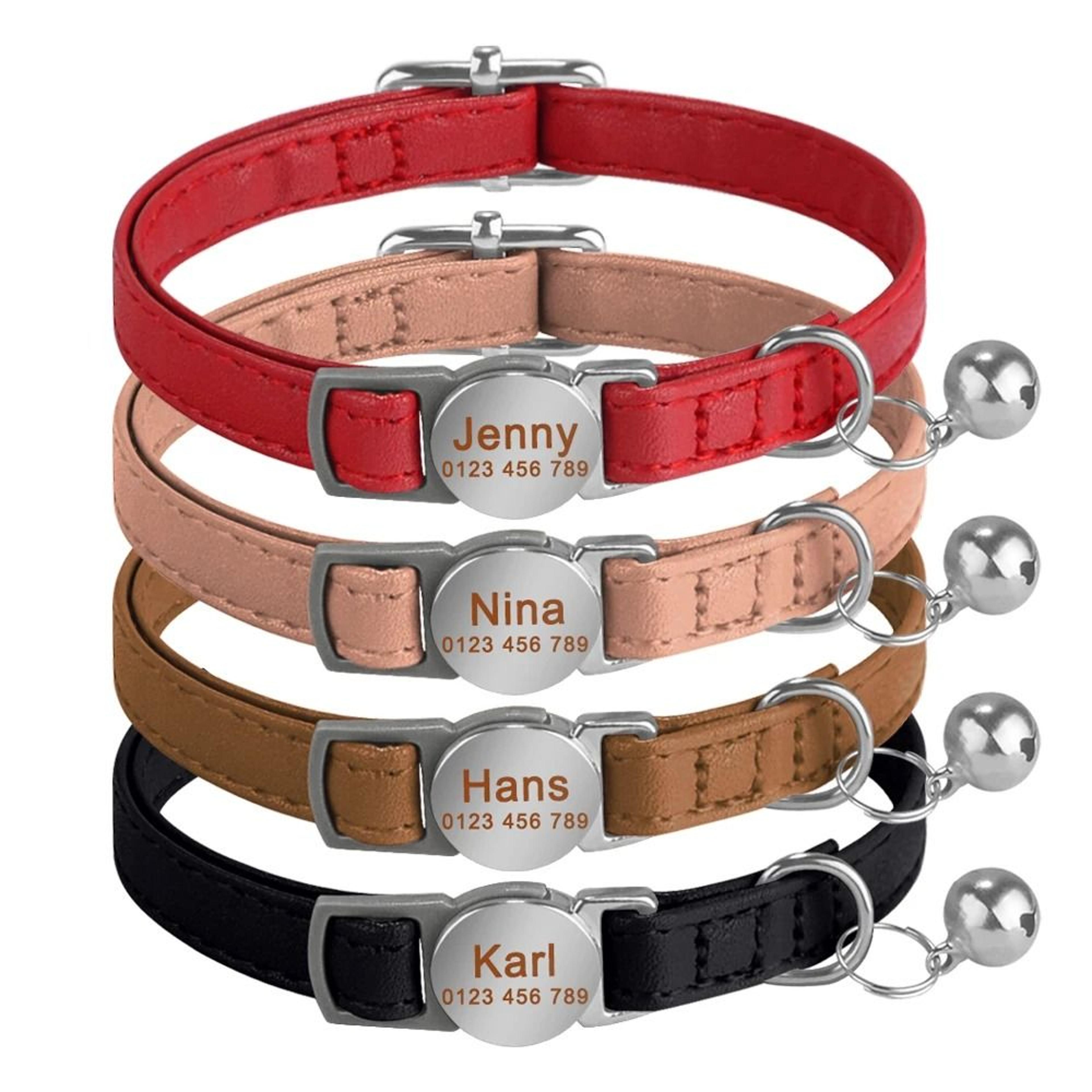 personalized leather breakaway cat collar with engraved name bell for anti lost safety