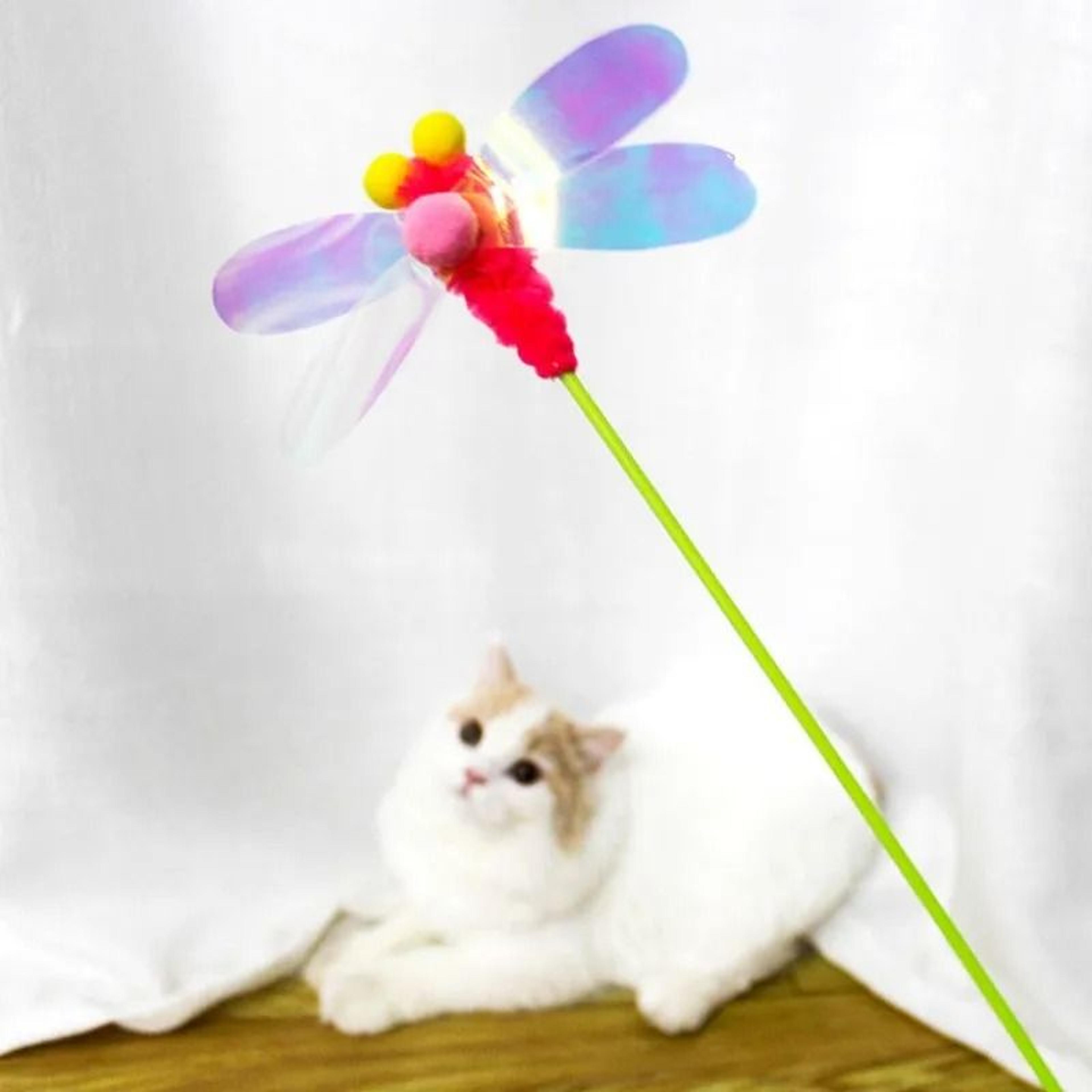 interactive feather cat teaser stick with butterfly insect and wool ball toys
