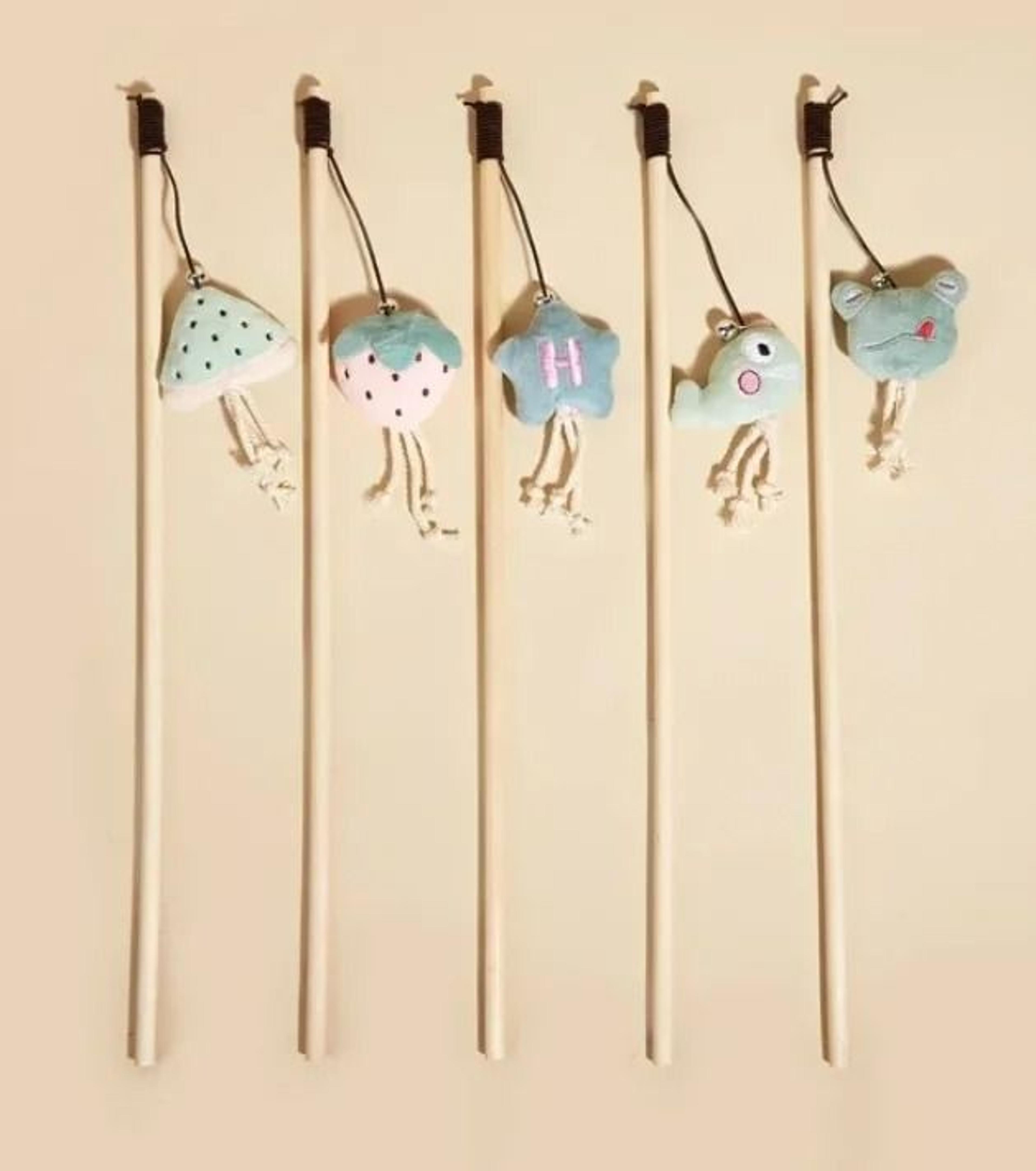 wooden mouse cat teaser rod with feather bell for interactive kitten chase play