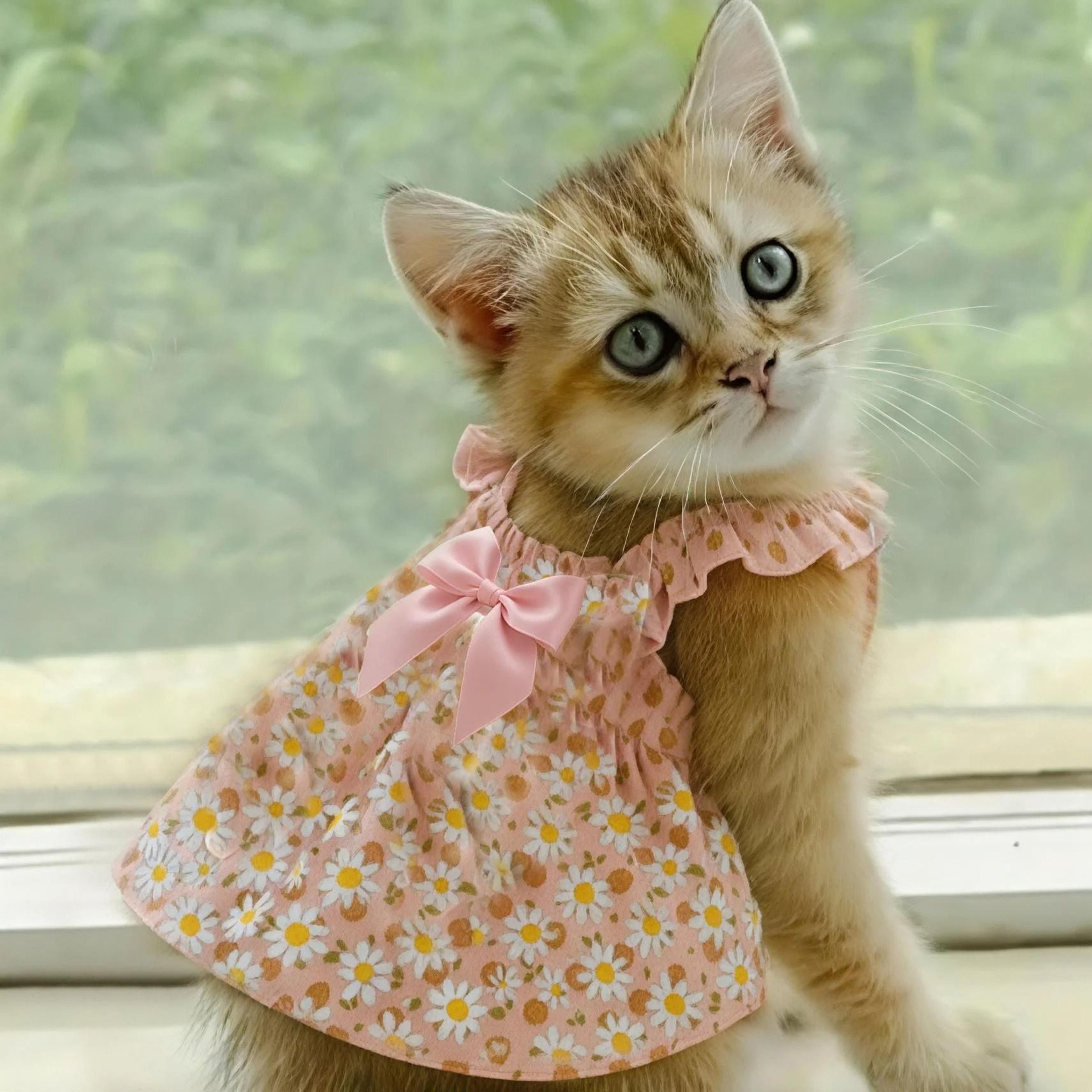 pink floral summer pet dress for cats dogs and puppies