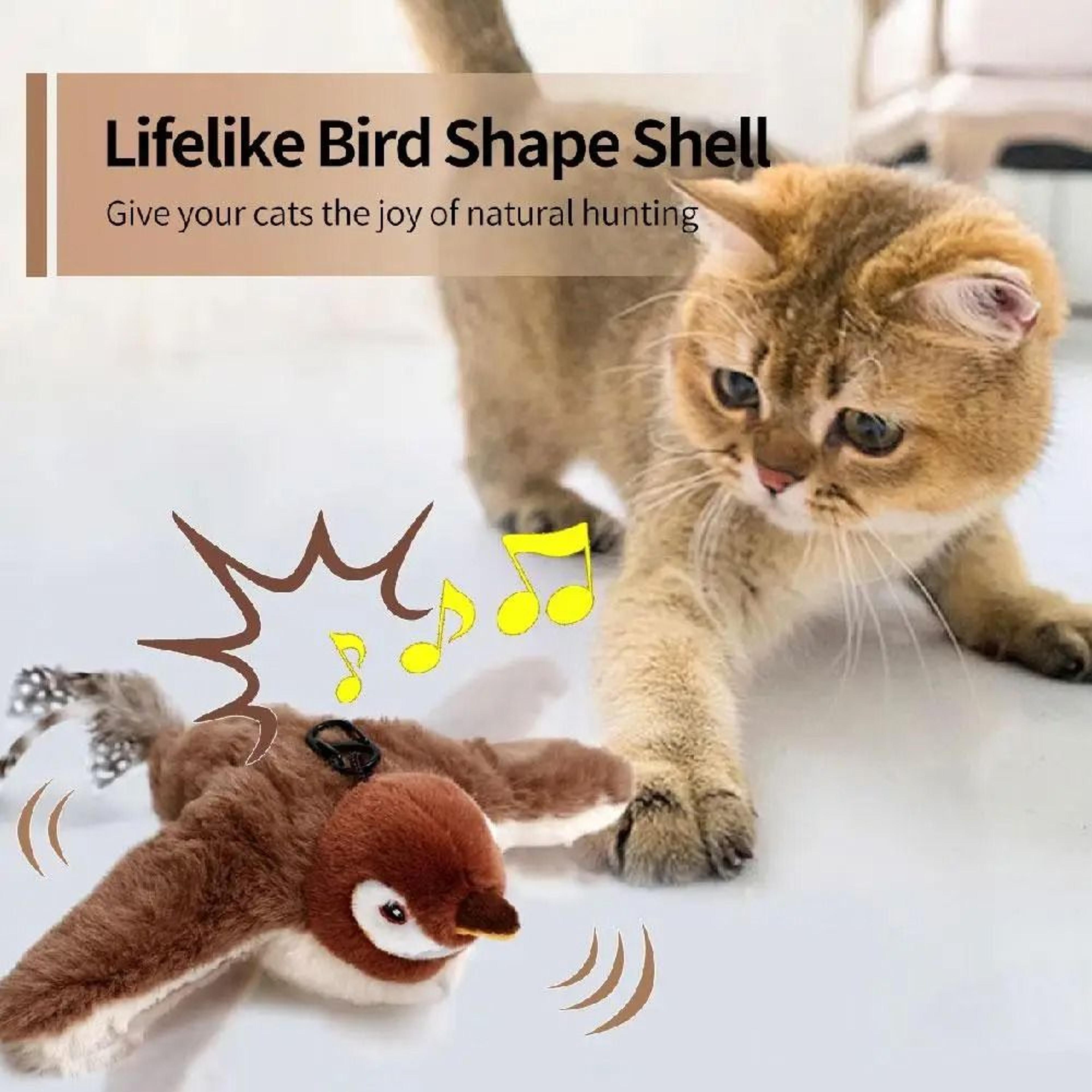 rechargeable chirping bird cat toy with flapping wings and catnip