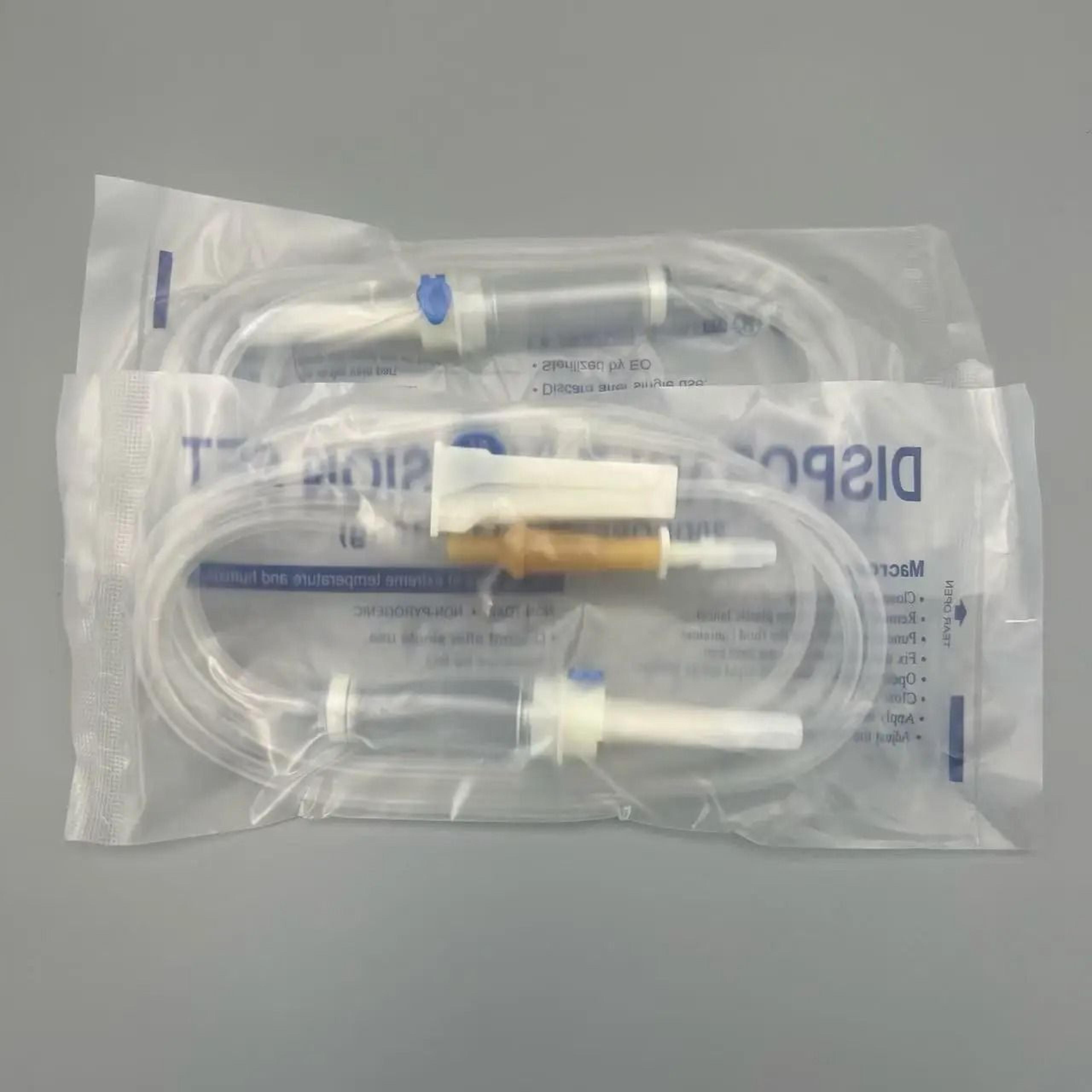 disposable animal infusion set with extended drip tube for veterinary use