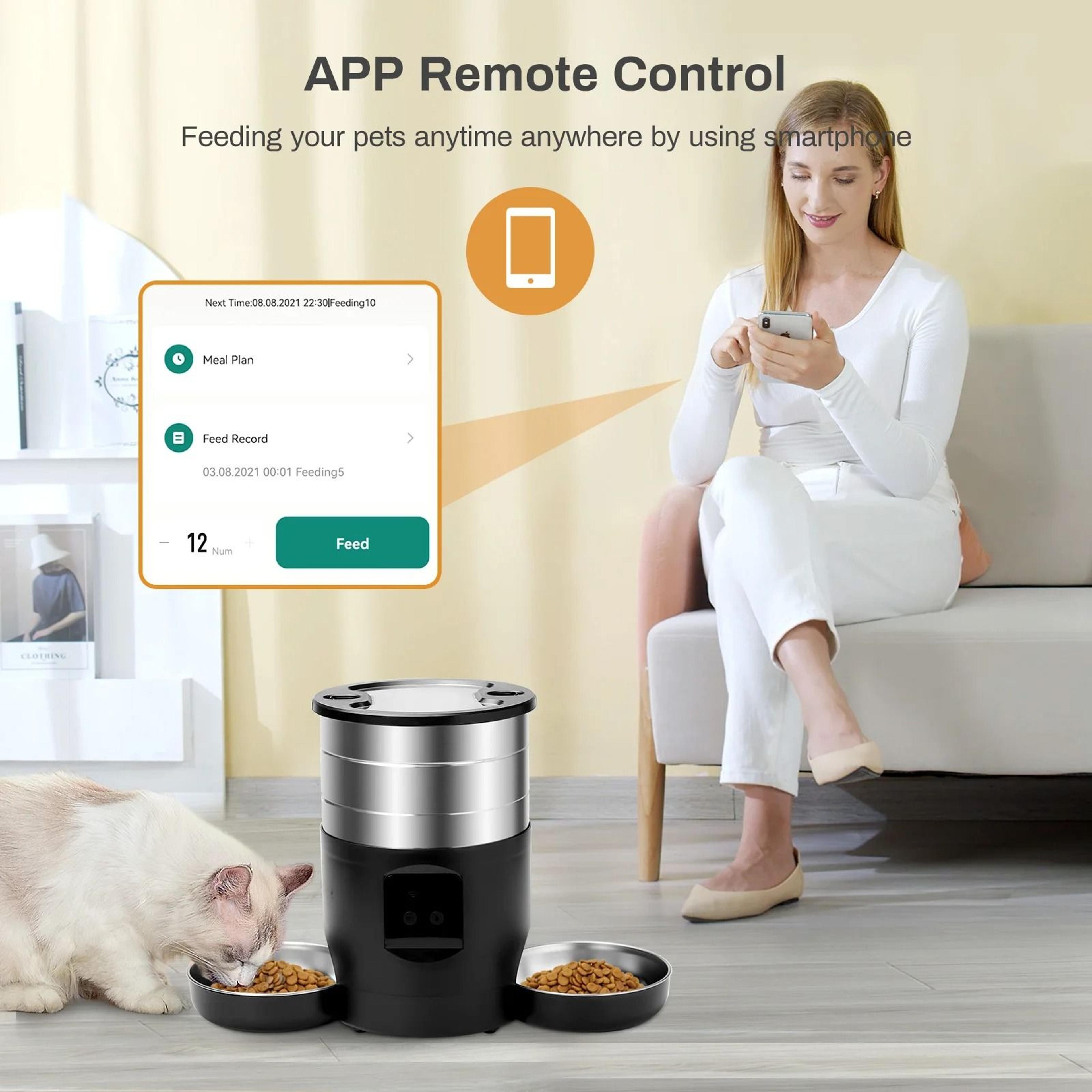 4.5l wifi automatic pet feeder with dual stainless steel bowls