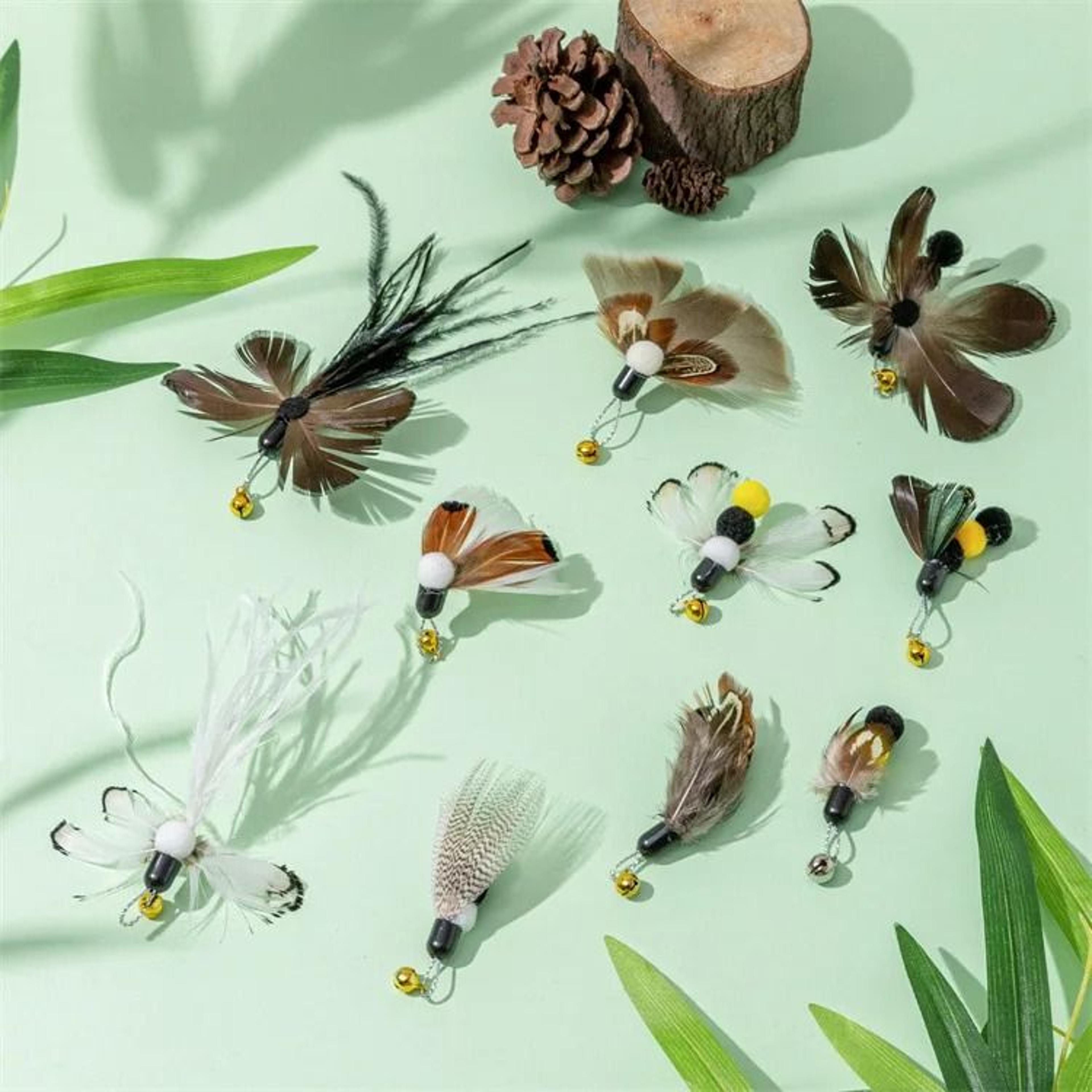 interactive cat feather replacement toy with bell for teaser wand play