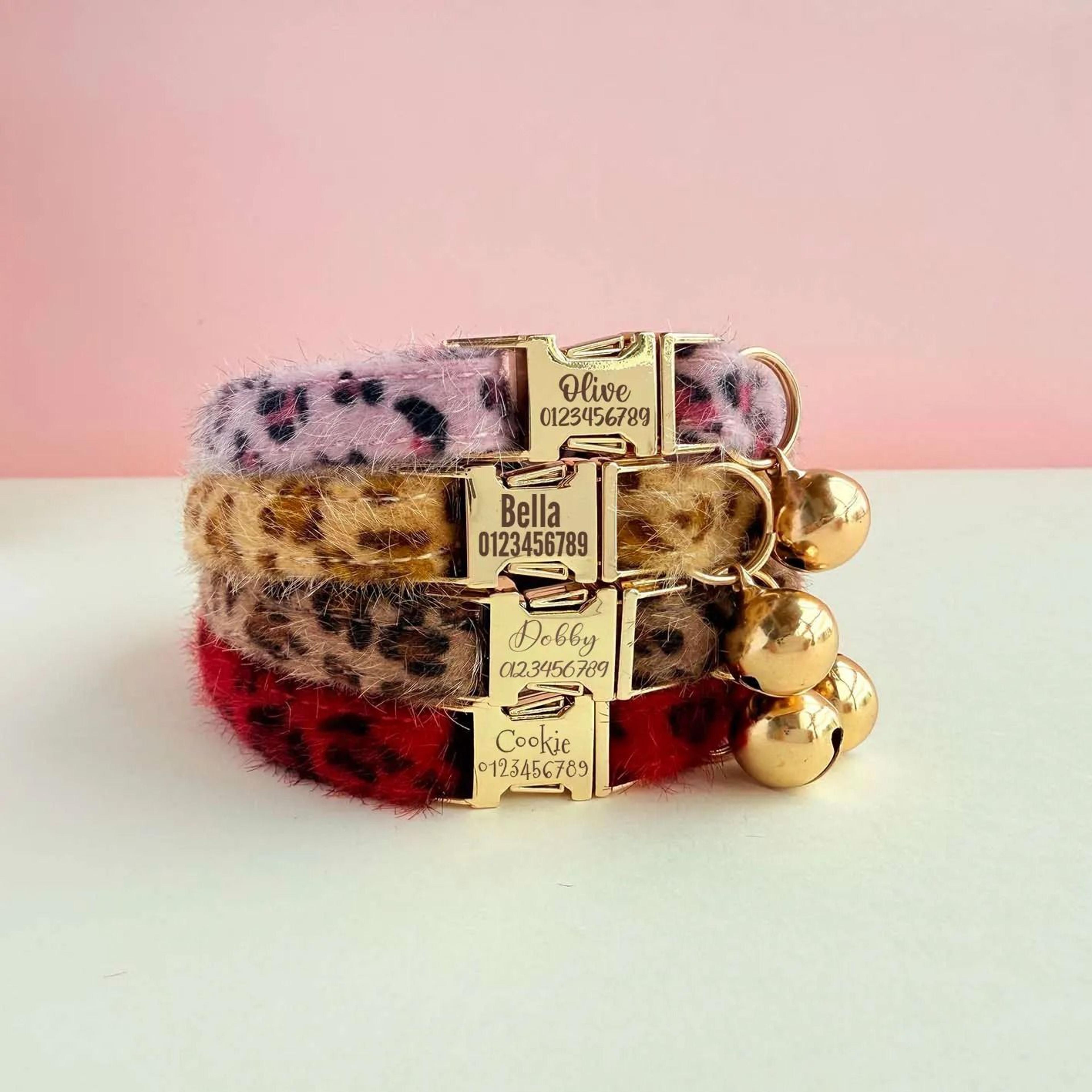 personalized leopard print cat collar with bell for kittens puppies and small pets