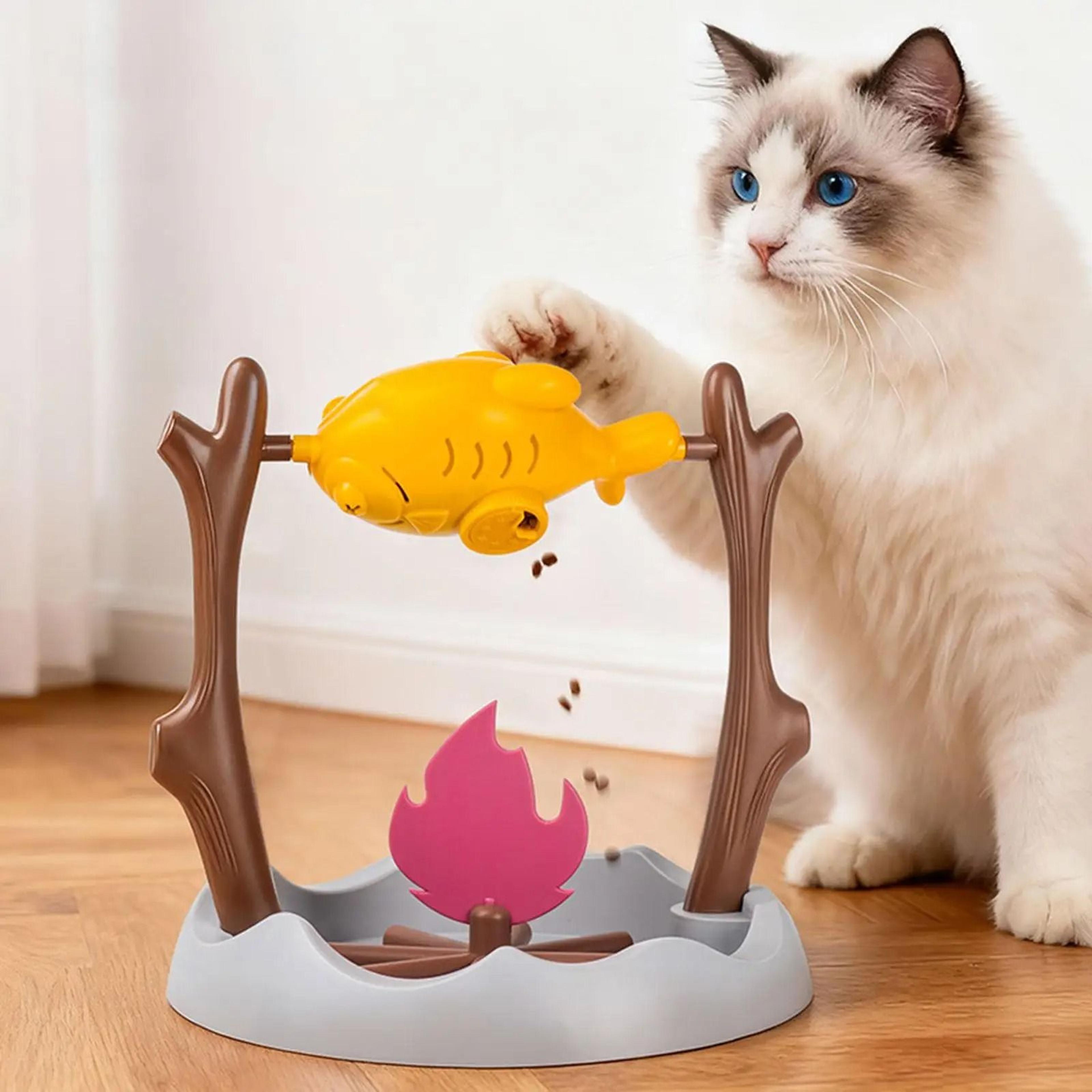 interactive cat slow feeder toy rotating treat dispenser for snacks and play