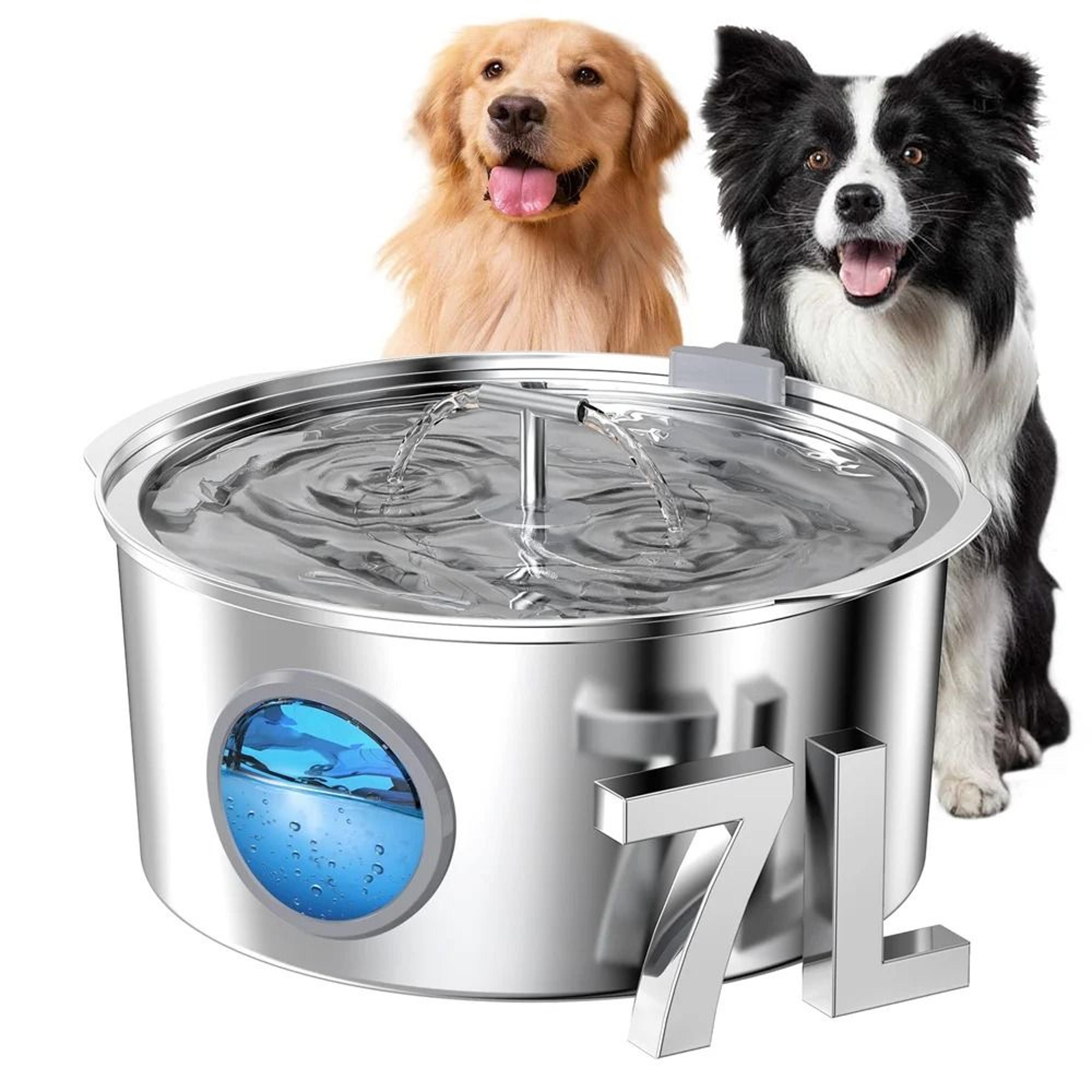 7l stainless steel pet water fountain with quiet pump and water level window