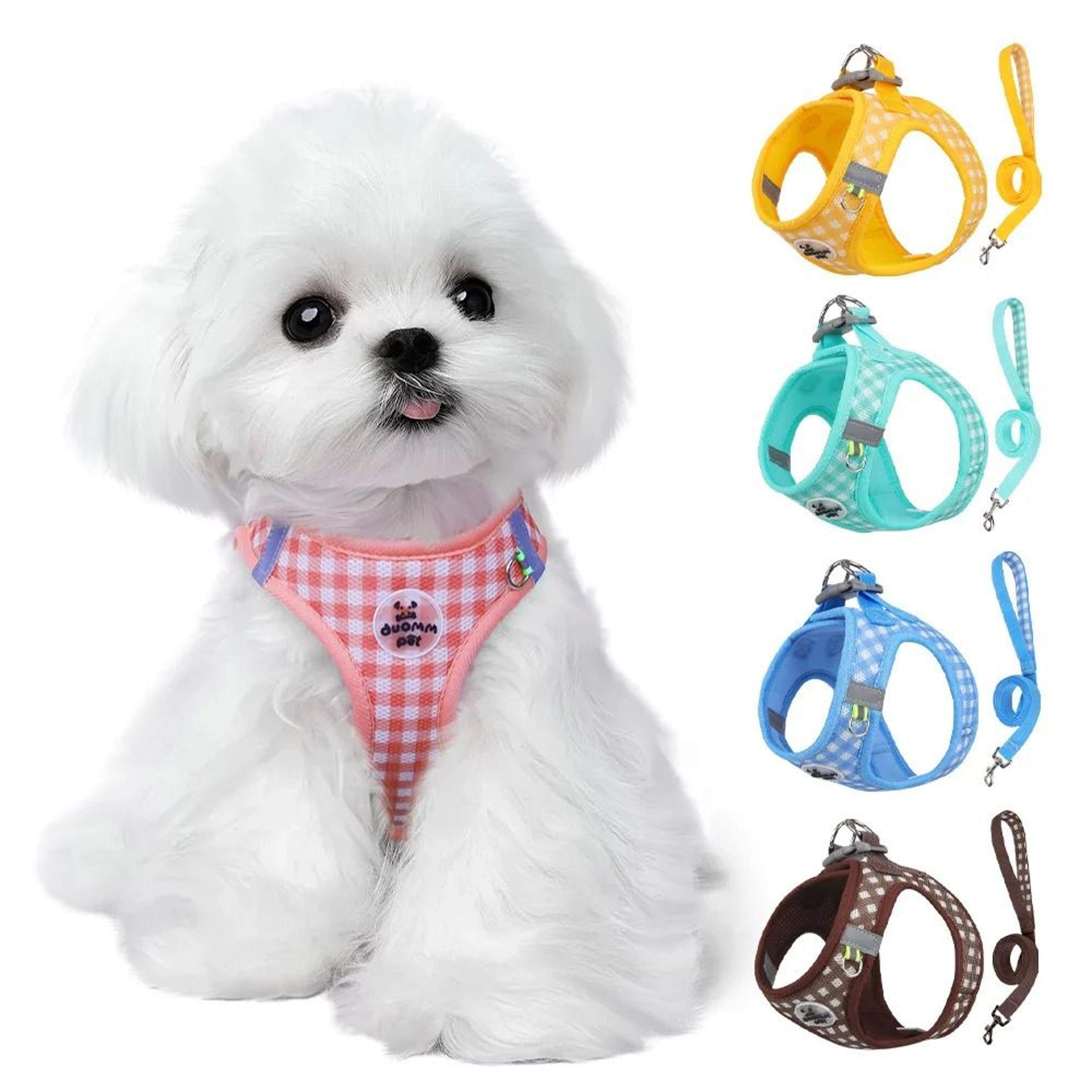 checkered cat harness and leash set with reflective breathable chest strap