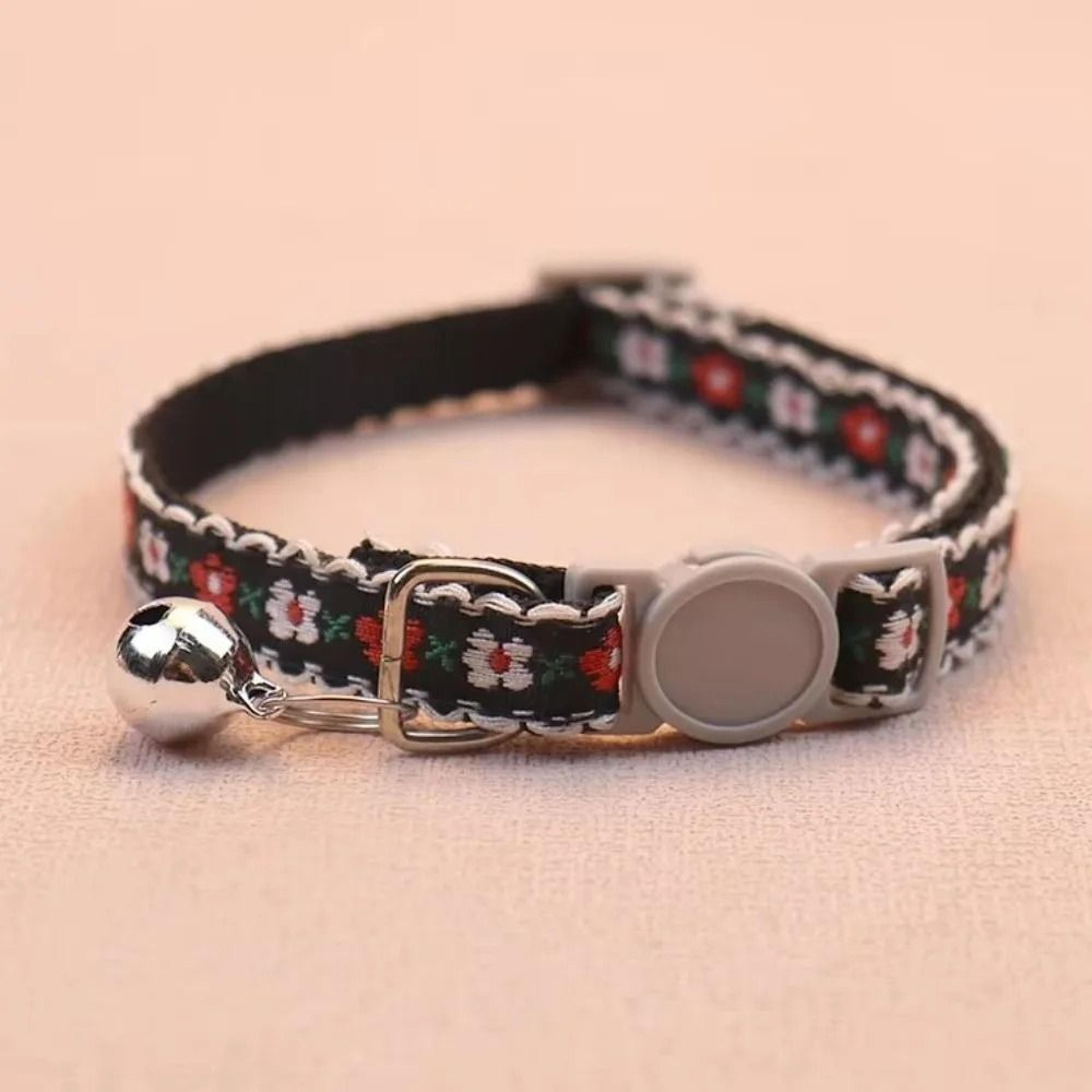 floral embroidered cat collar adjustable lace collar with bell for cats and kittens