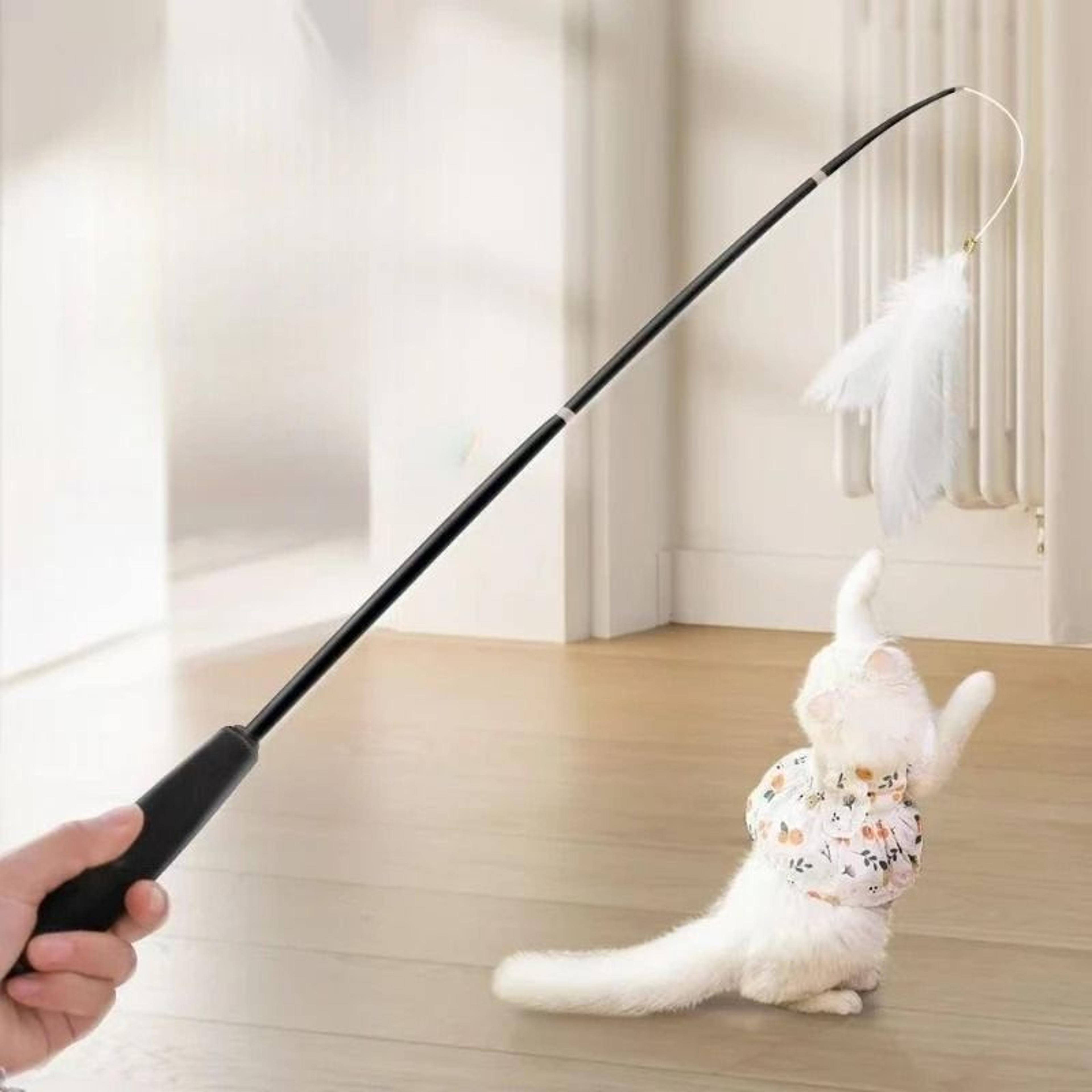 extendable cat teaser rod retractable feather wand with bells for active indoor play
