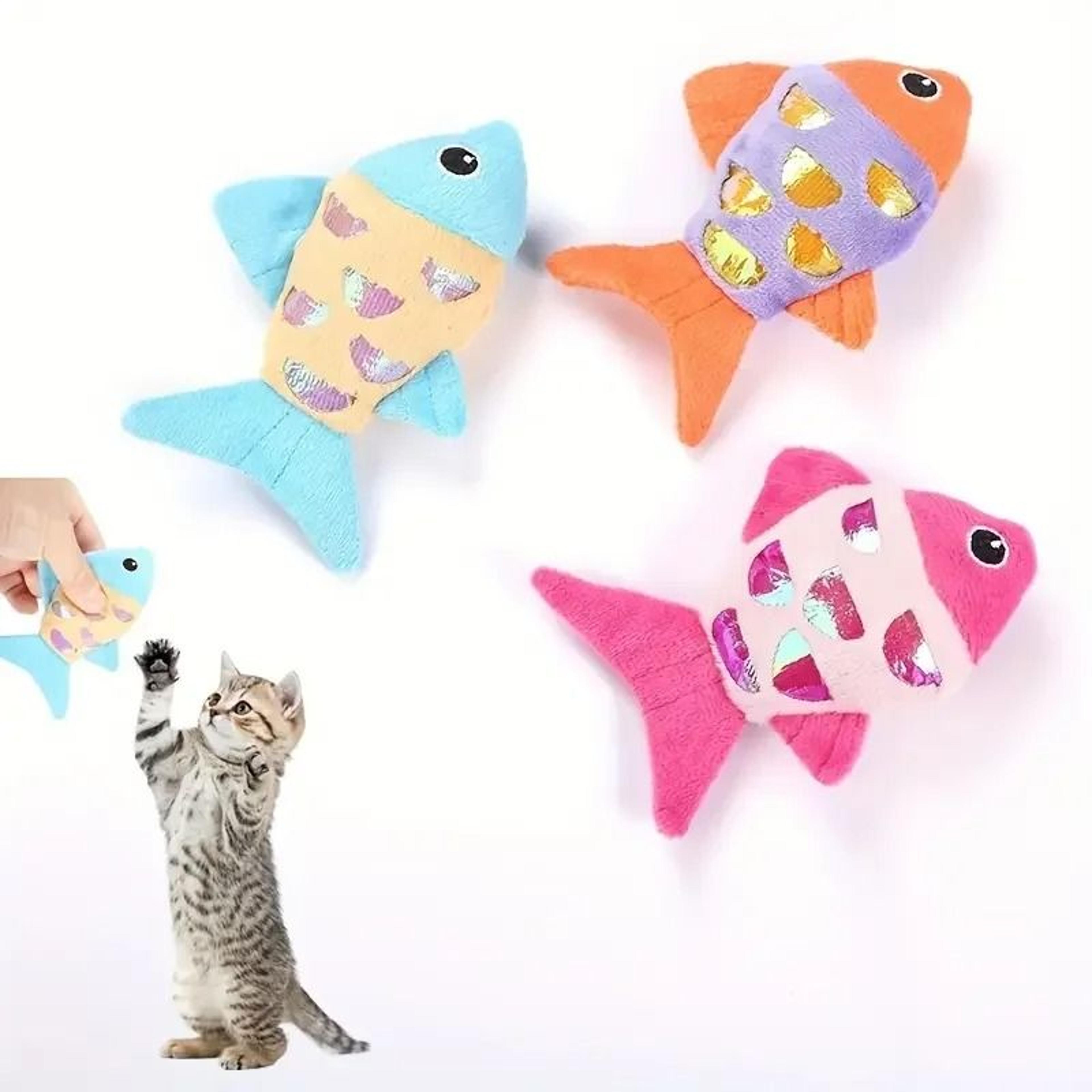 colorful catnip fish kicker toy with crinkle sound