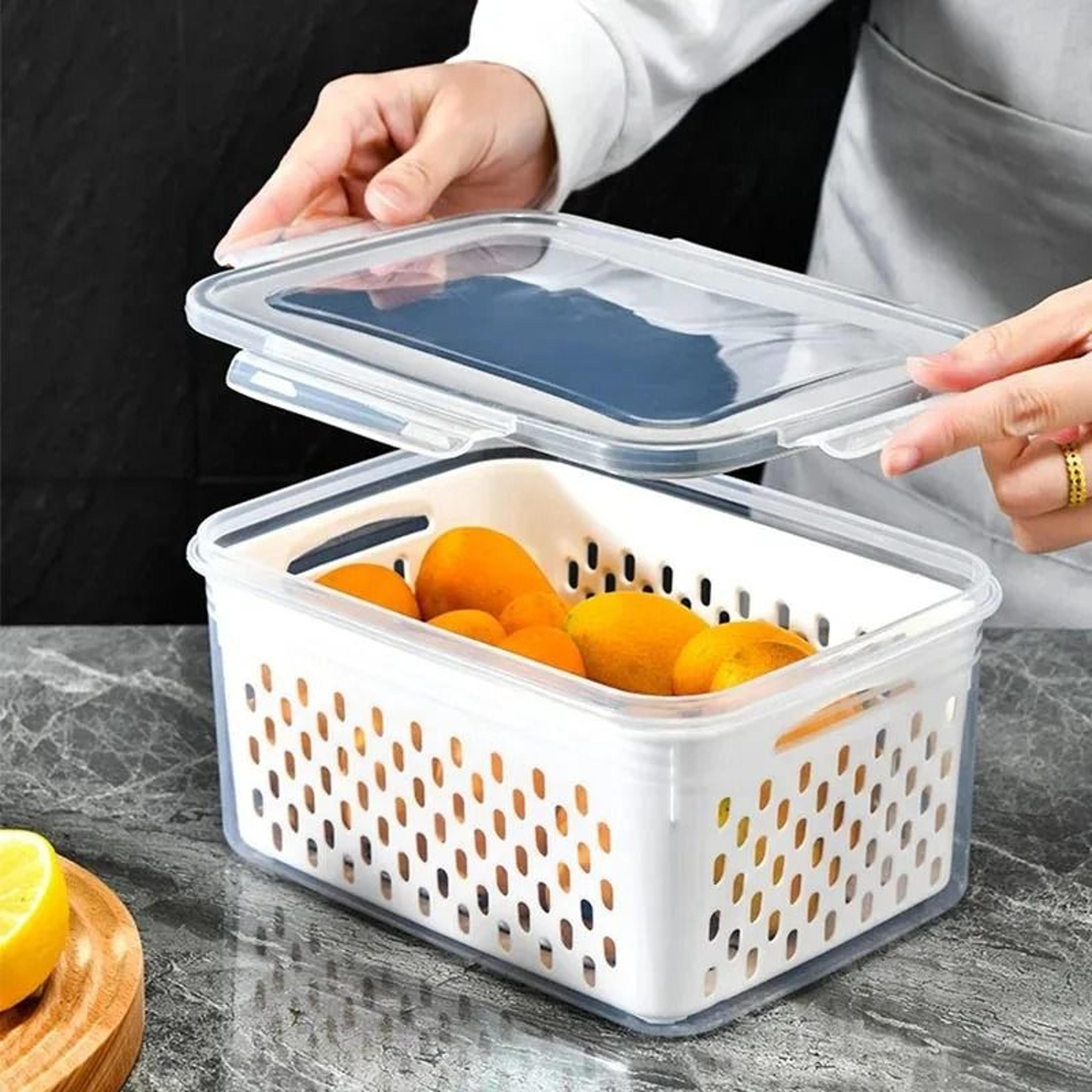 double layer sealed fruit storage box with drain basket and airtight lid