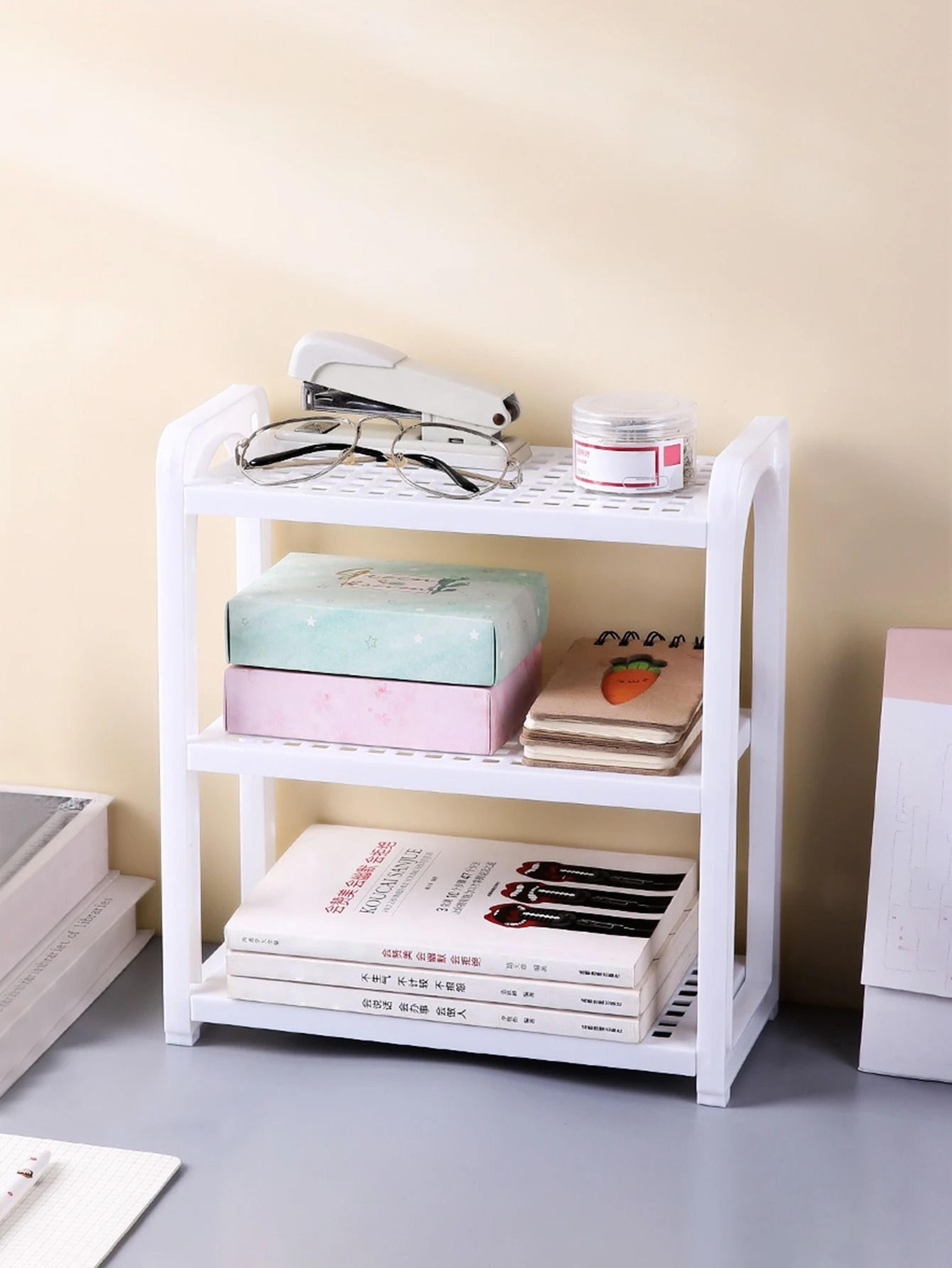 multi story desktop storage rack for dorm bedroom bathroom and stationery organization