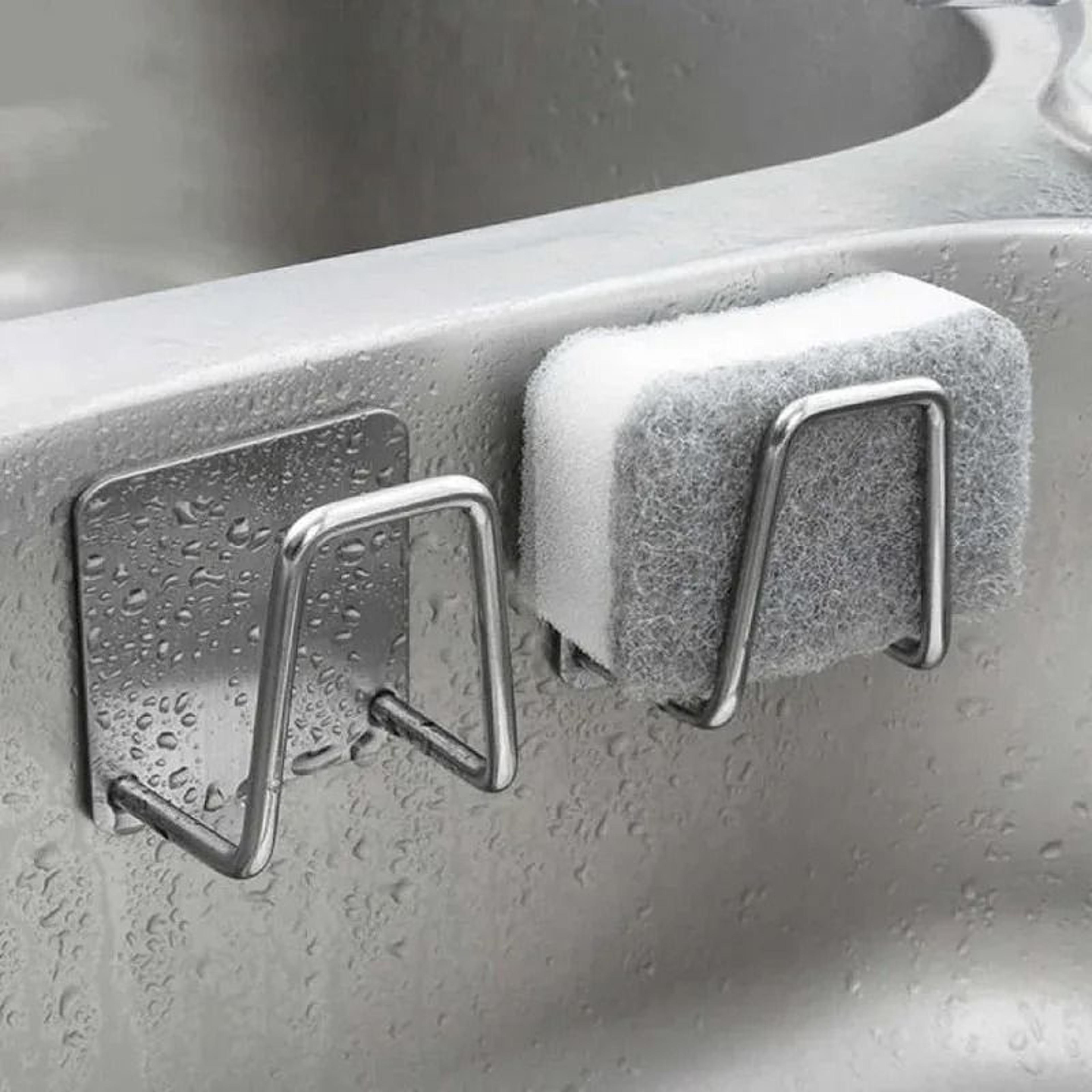 self adhesive stainless steel sponge rack for kitchen sink and bathroom storage