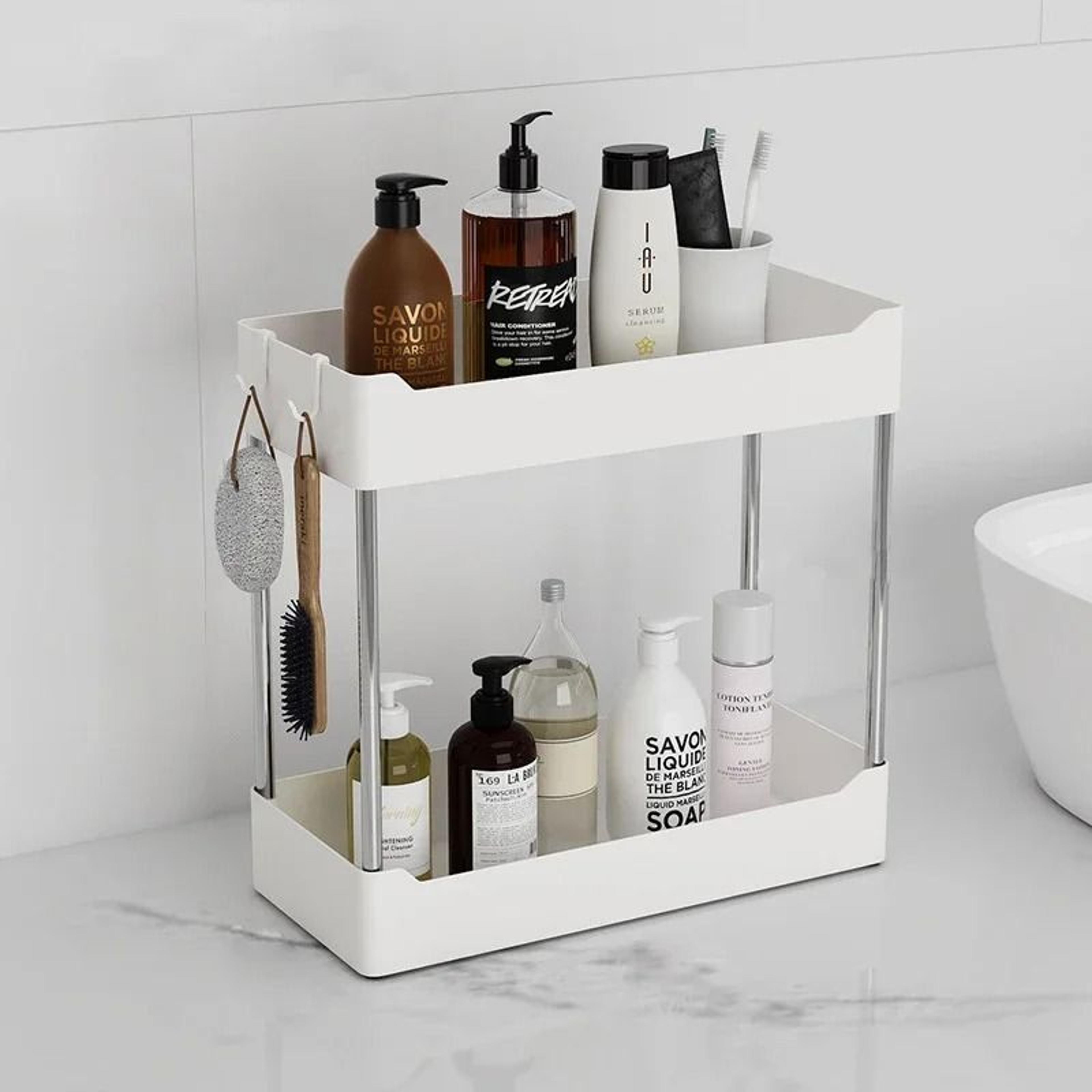 elevated kitchen countertop organizer shelf for spice rack and pantry storage