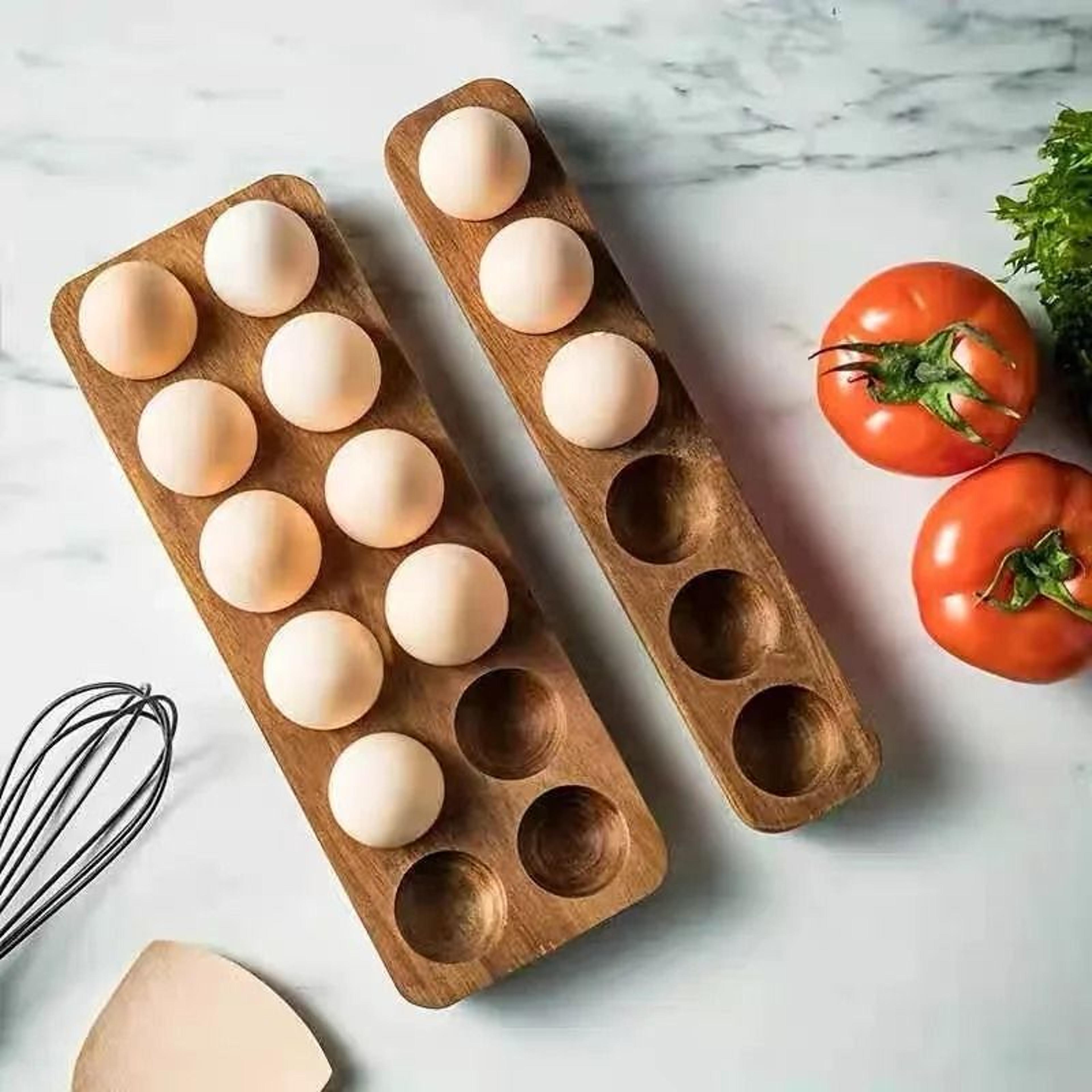 acacia wood egg holder tray for kitchen refrigerator baking and countertop storage
