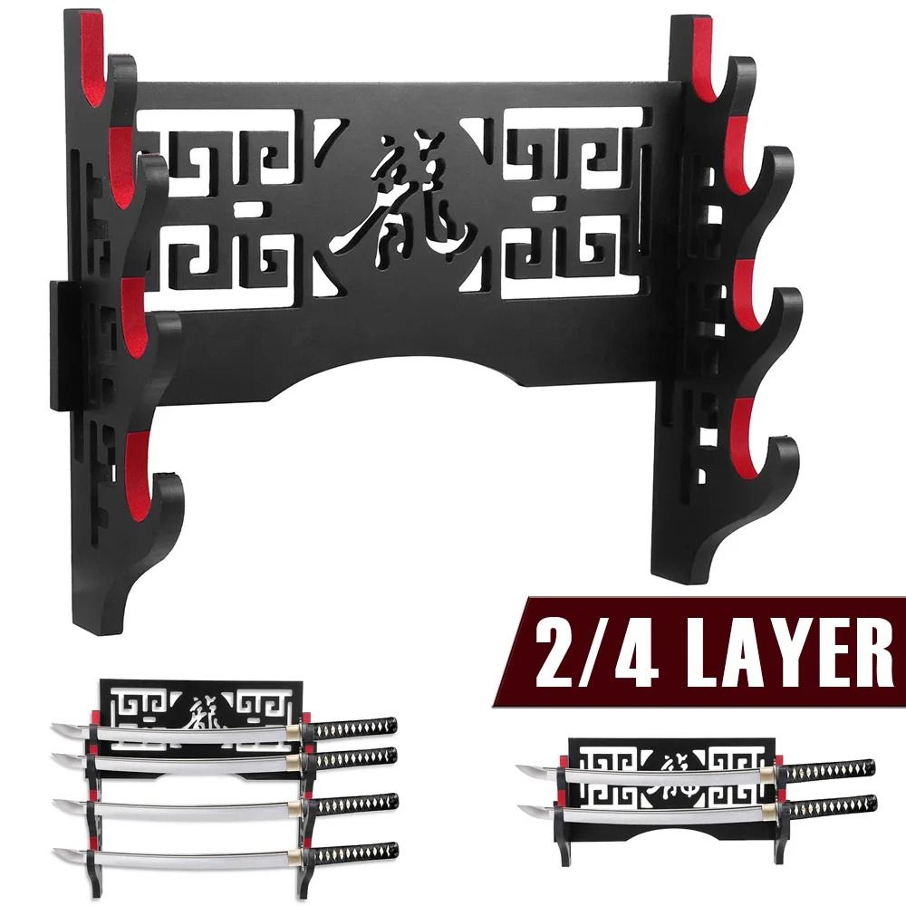 wall mounted wooden katana display rack for home office sword decoration stand
