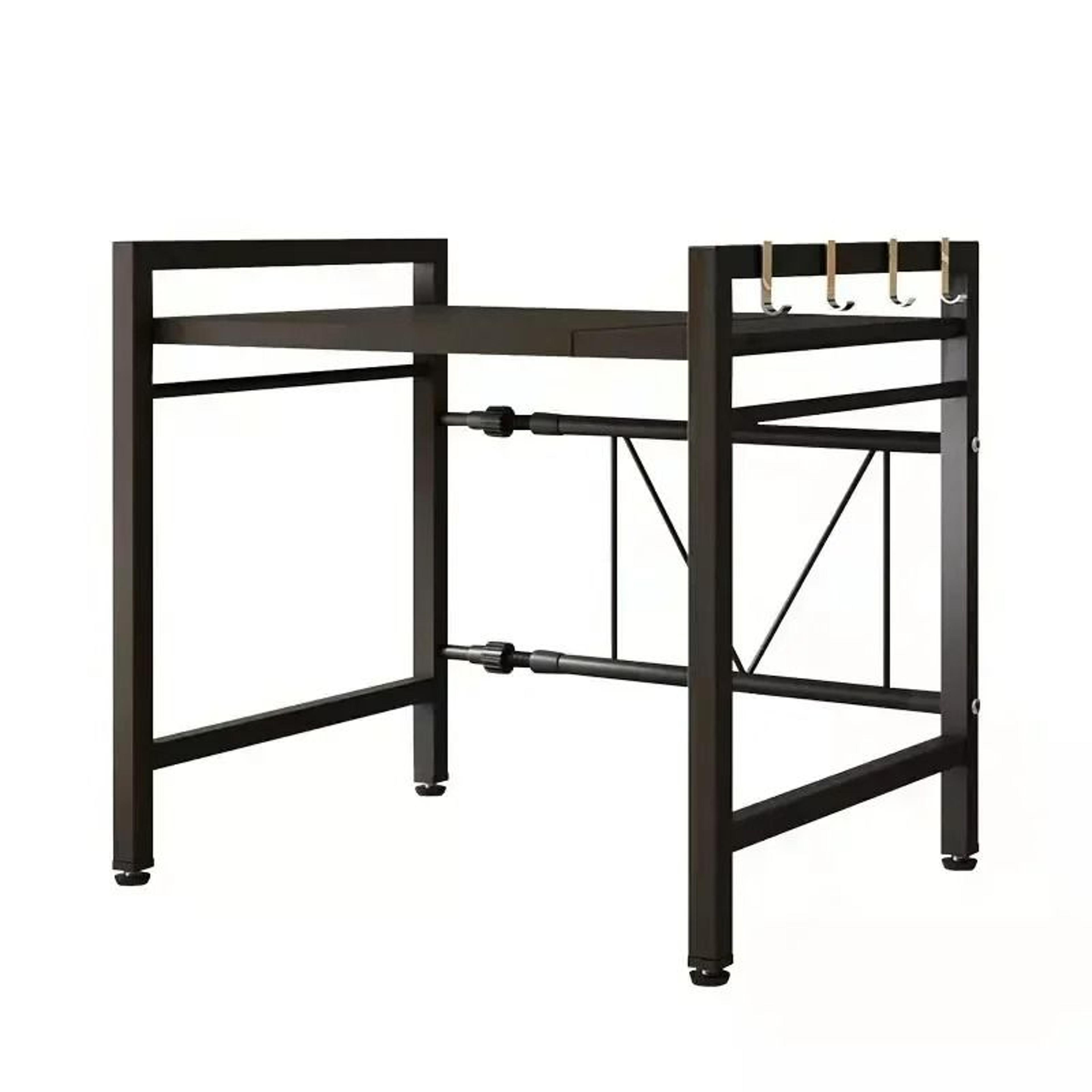 expandable microwave oven shelf for kitchen countertop storage and appliance organization rack