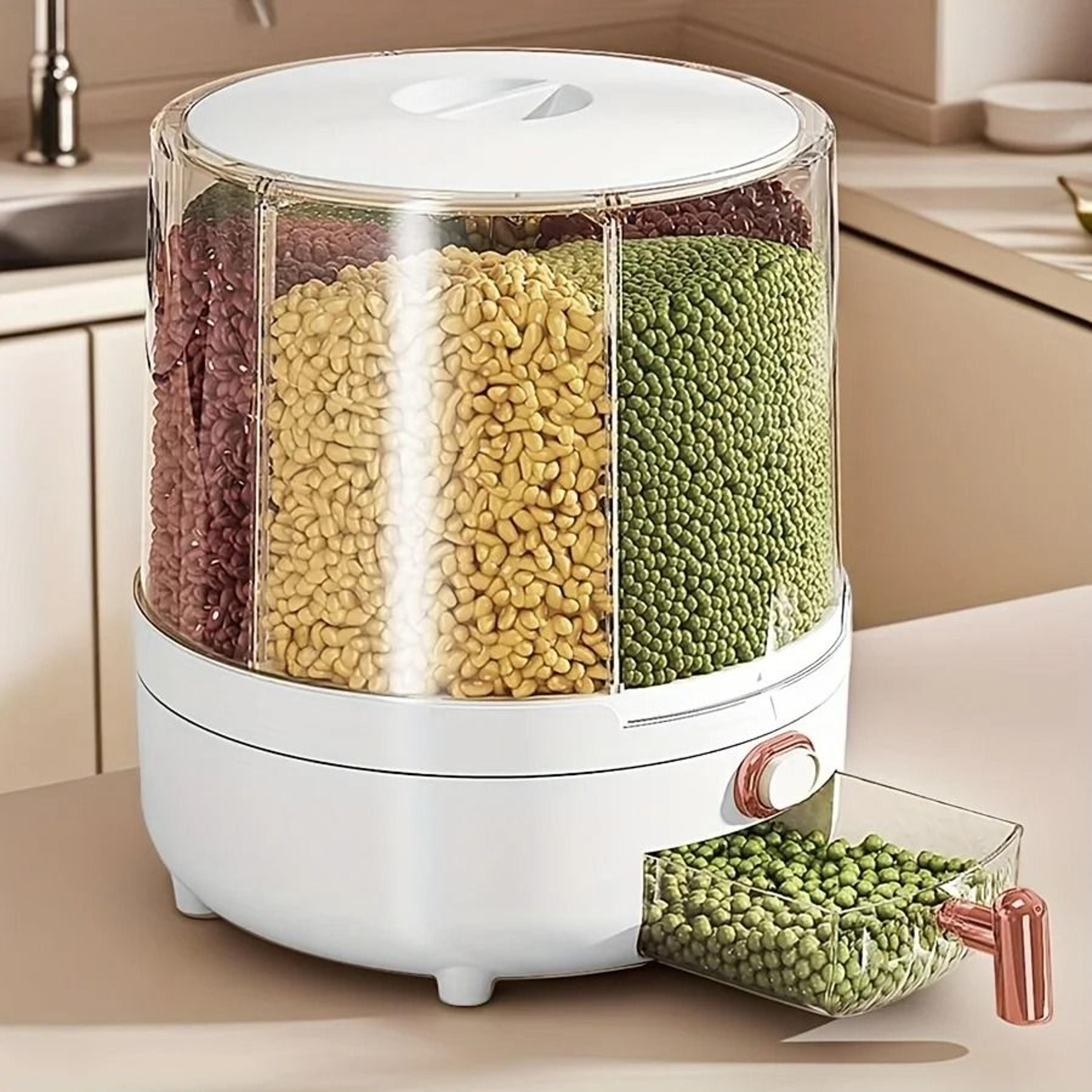rotating food storage container six compartment airtight pantry organizer
