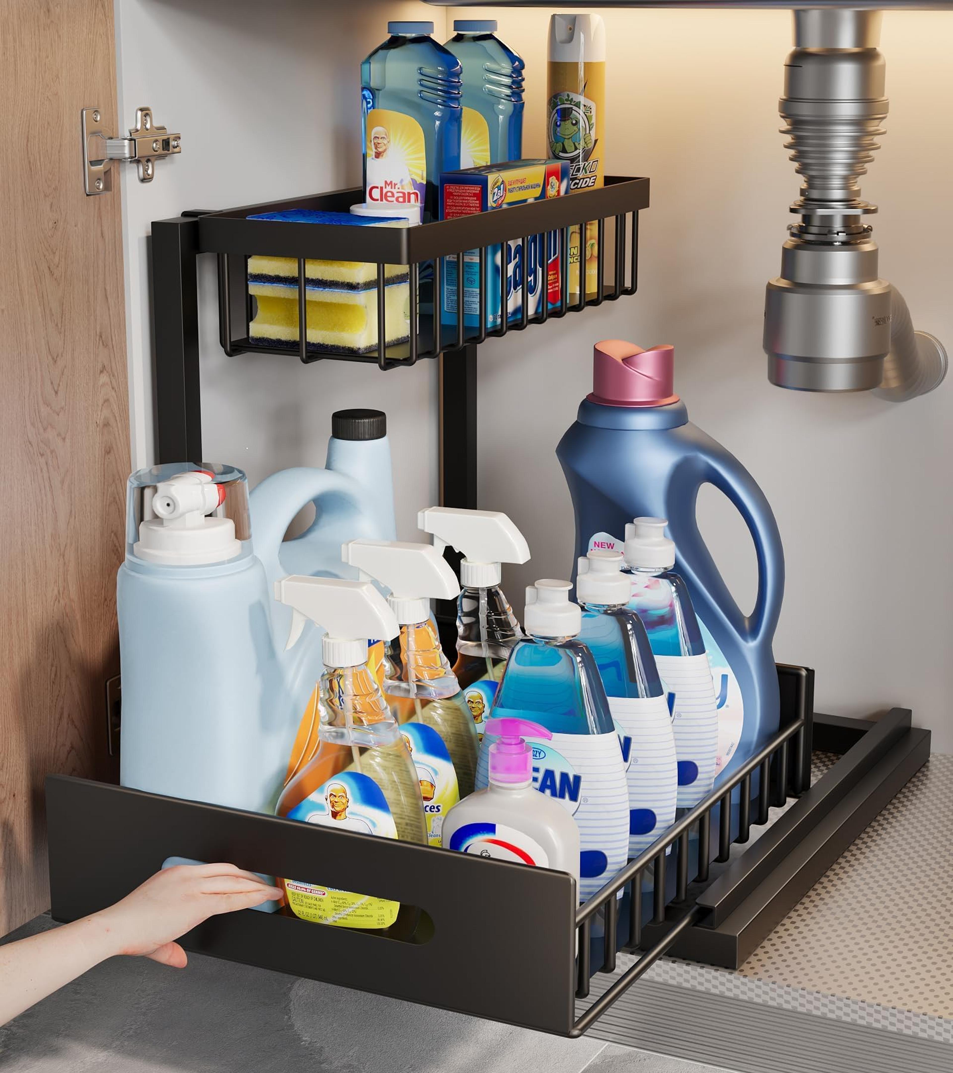 double layer pull out under sink organizer rack for kitchen bathroom storage