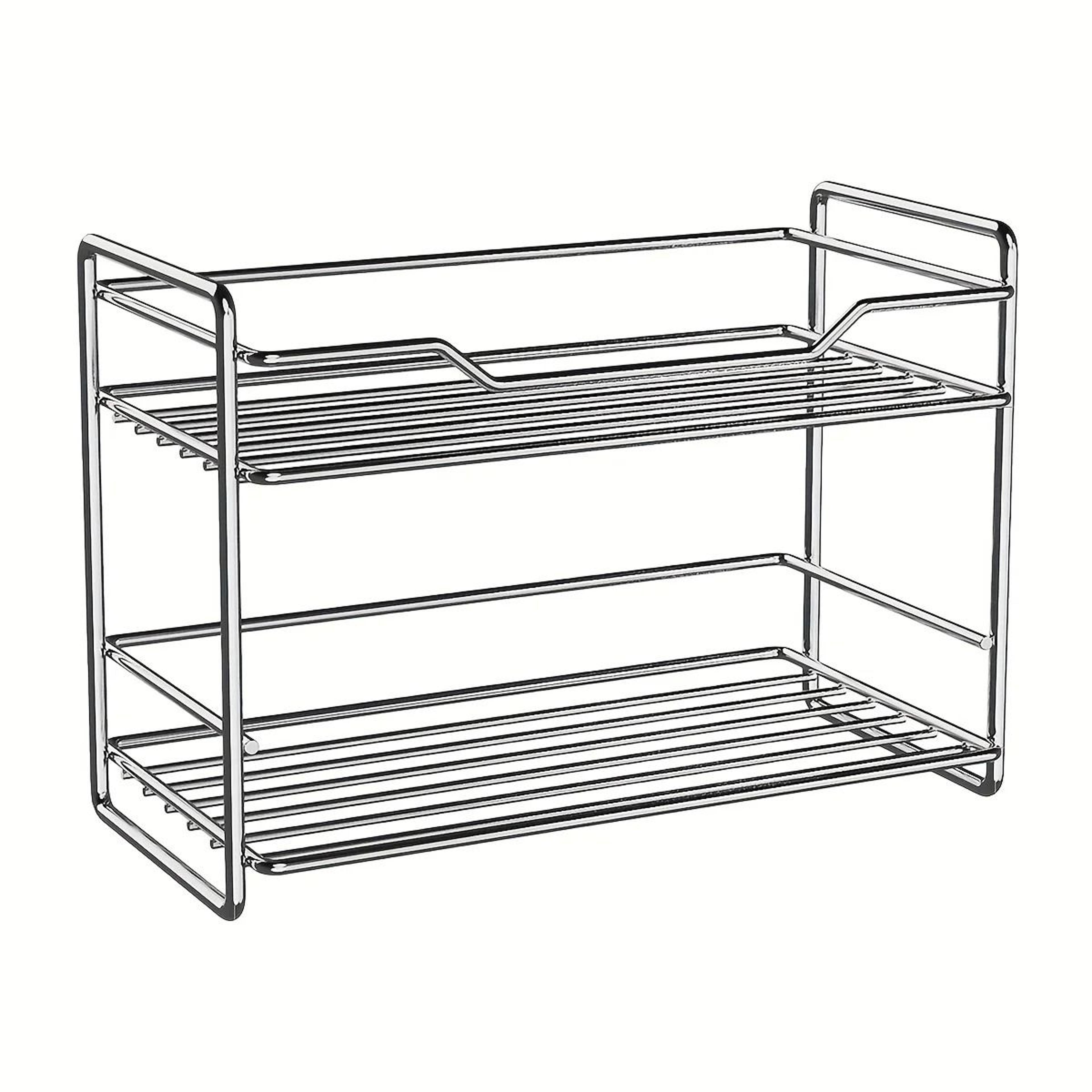 two tier stainless steel spice rack for kitchen countertop and bathroom storage