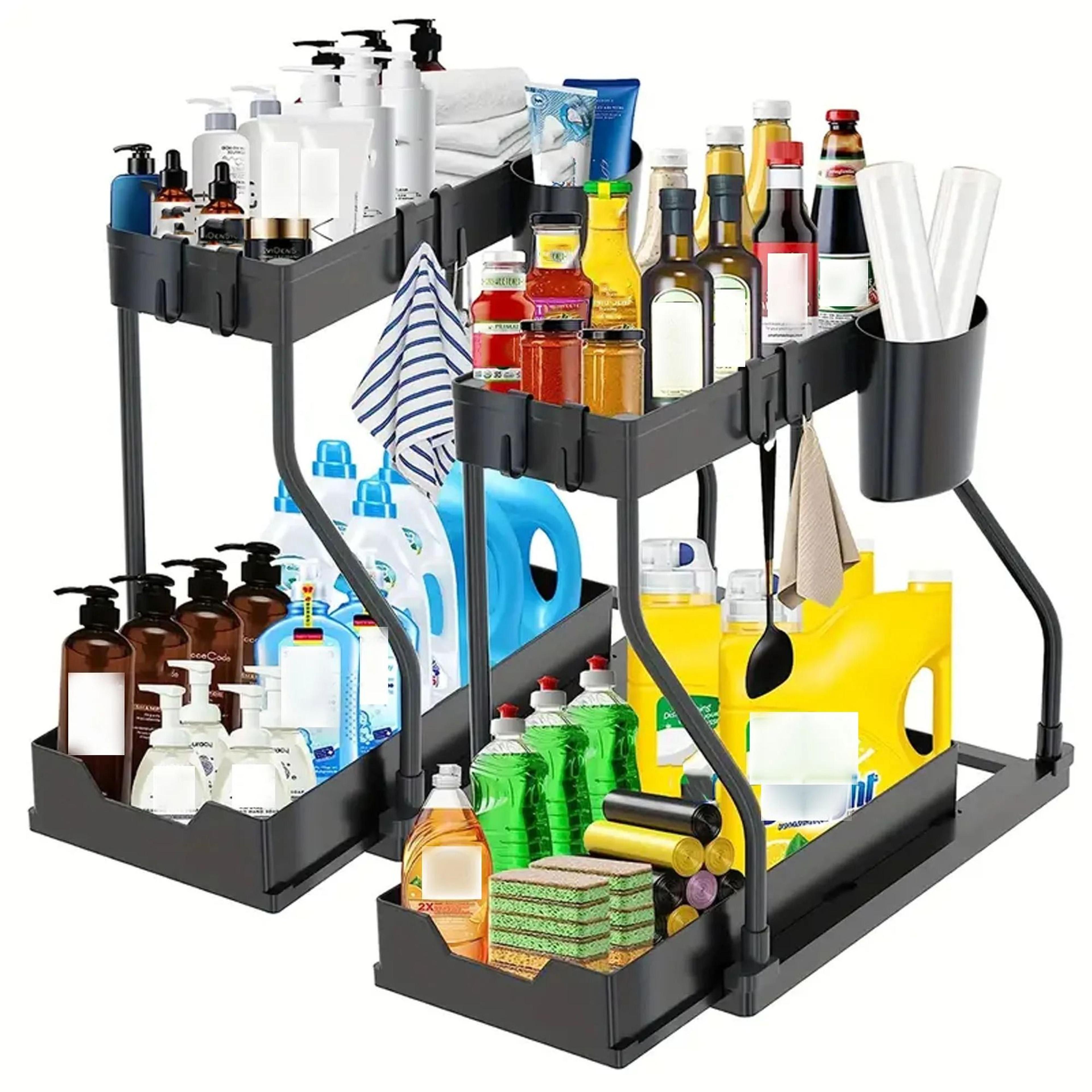 double layer pull out storage rack under sink organizer