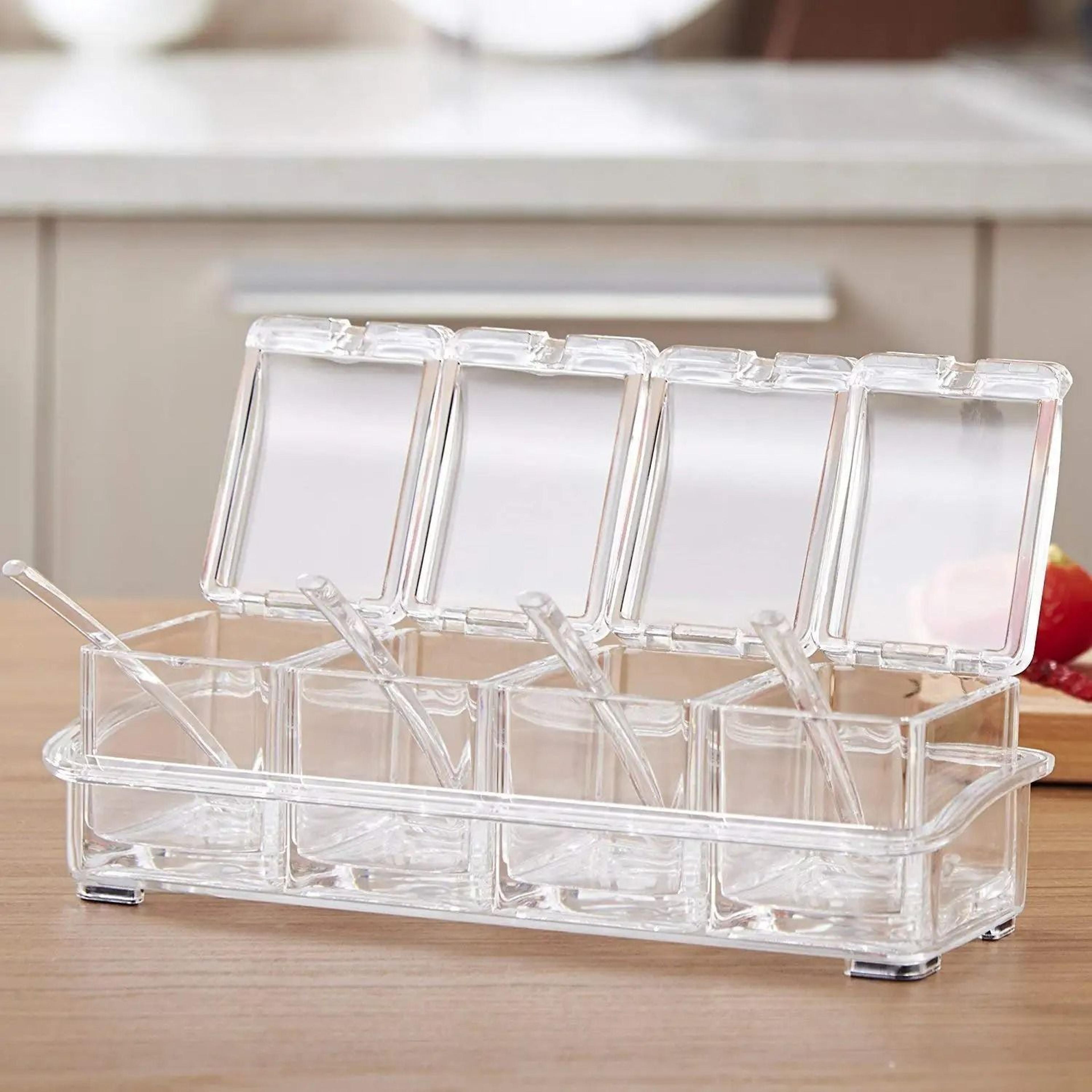 four in one transparent seasoning box set with spoon