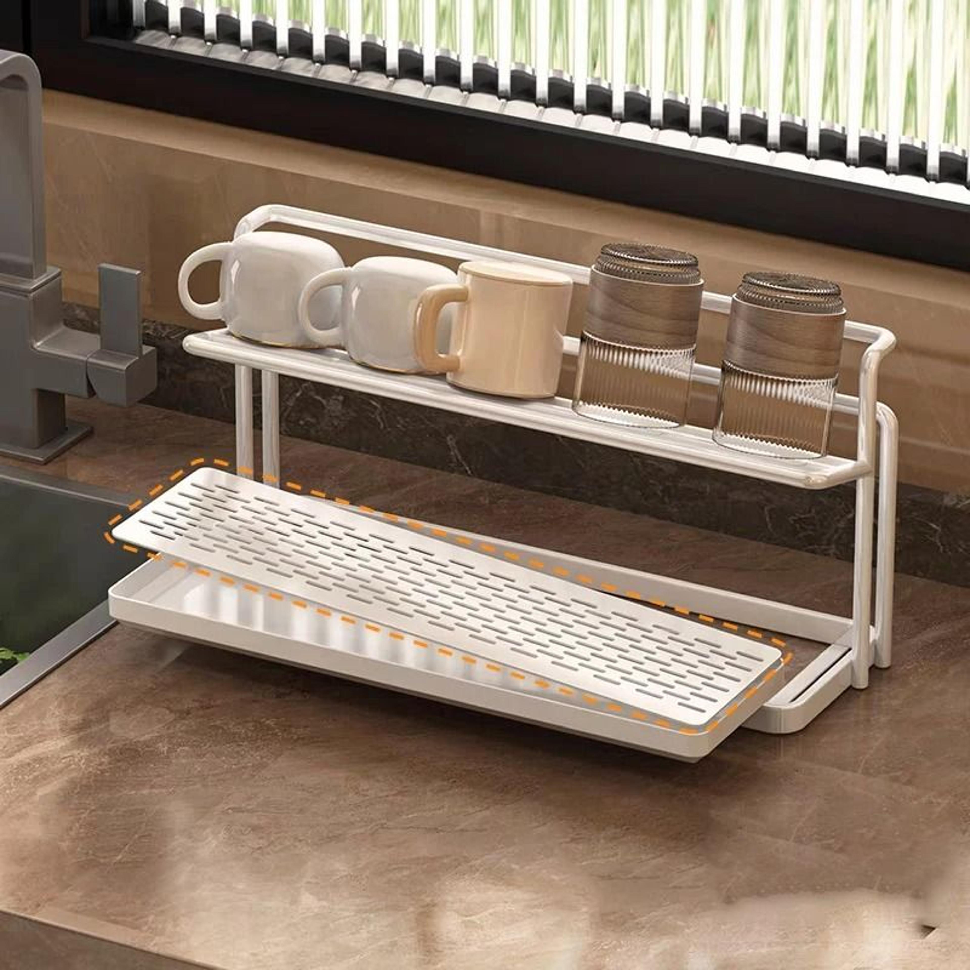 stainless steel two tier bottle drying rack with drain tray