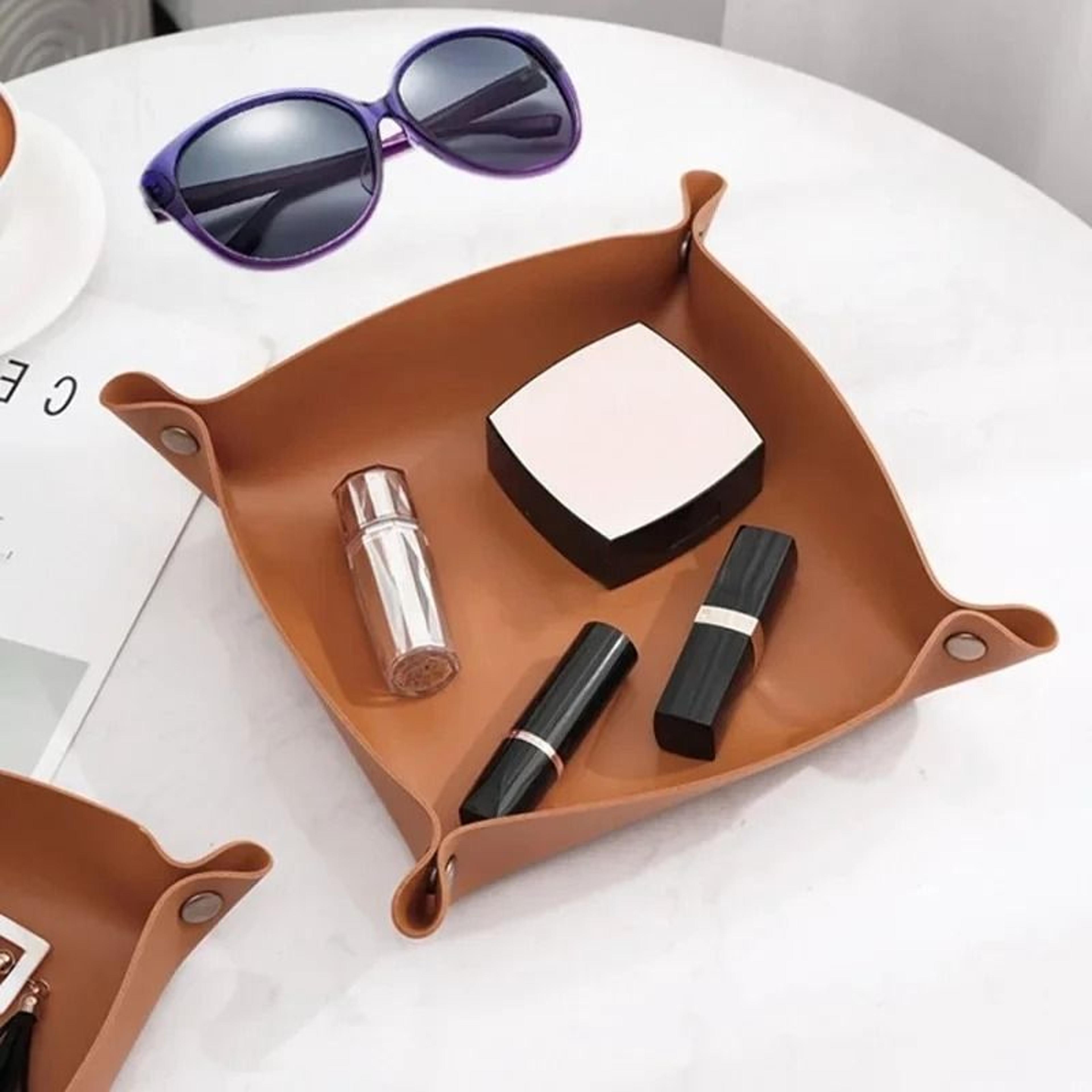foldable leather storage tray for keys dice and jewelry
