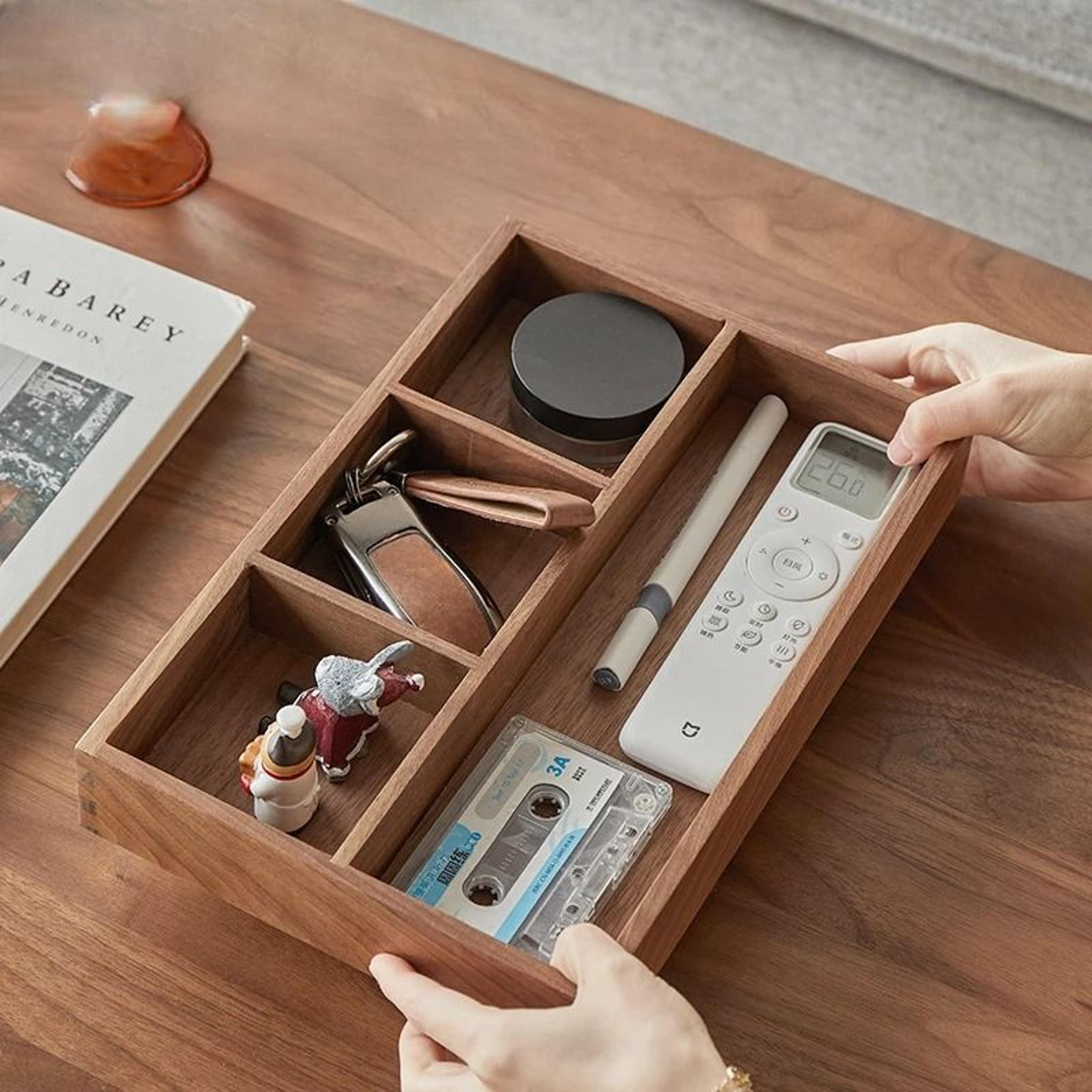 solid wood desk organizer tray for keys jewelry and stationery