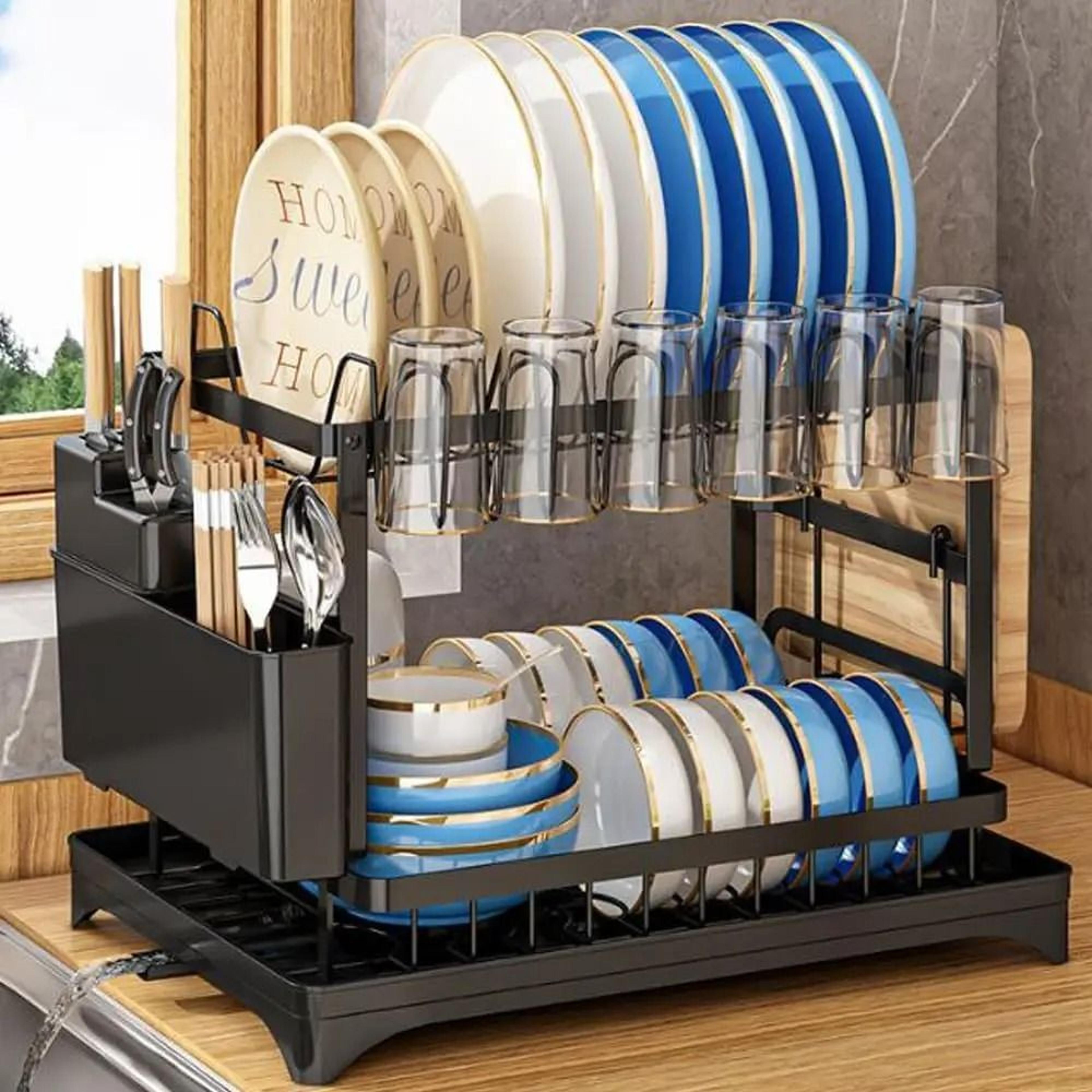 two tier dish drying rack with drainboard for kitchen counter
