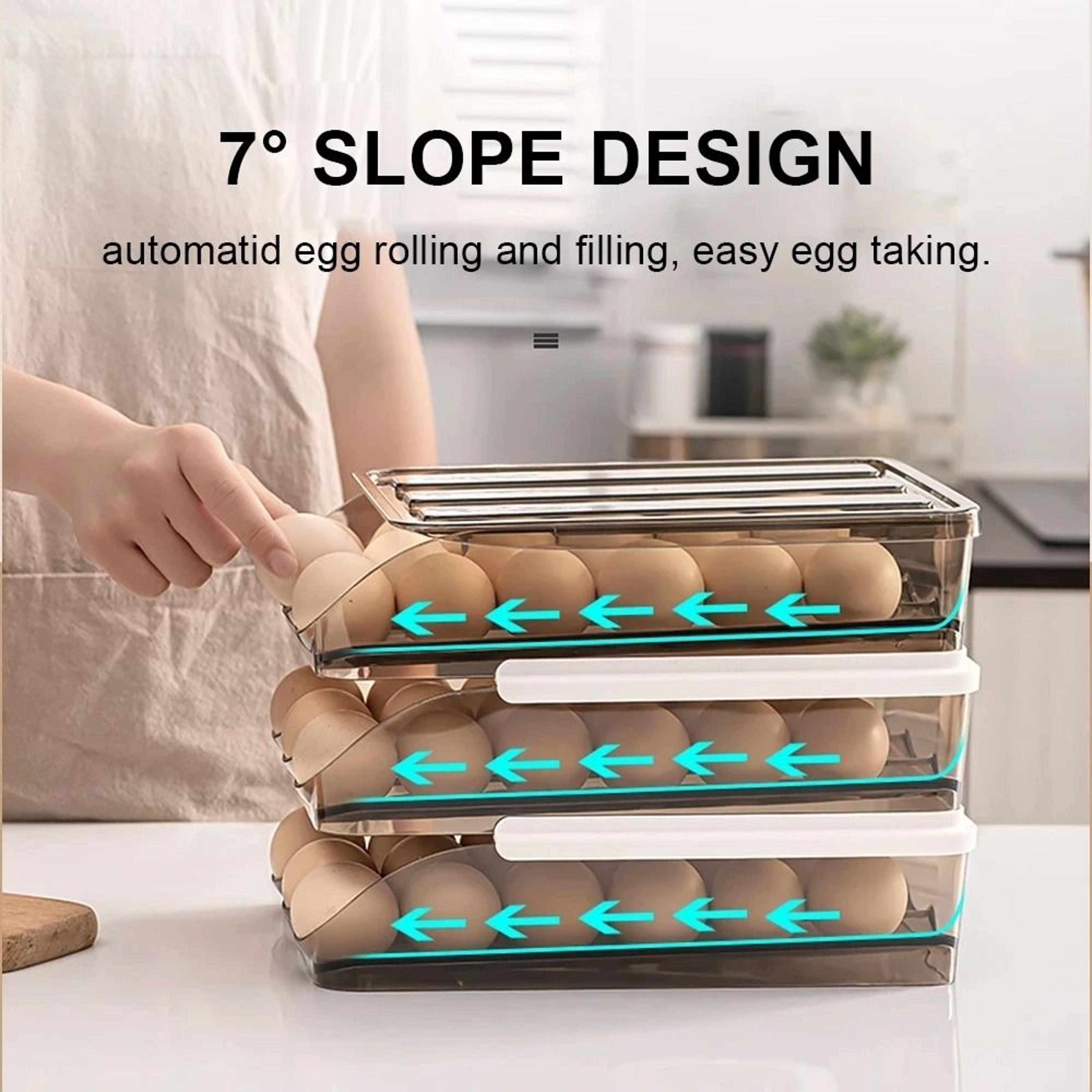 automatic rolling egg holder and stackable fridge organizer