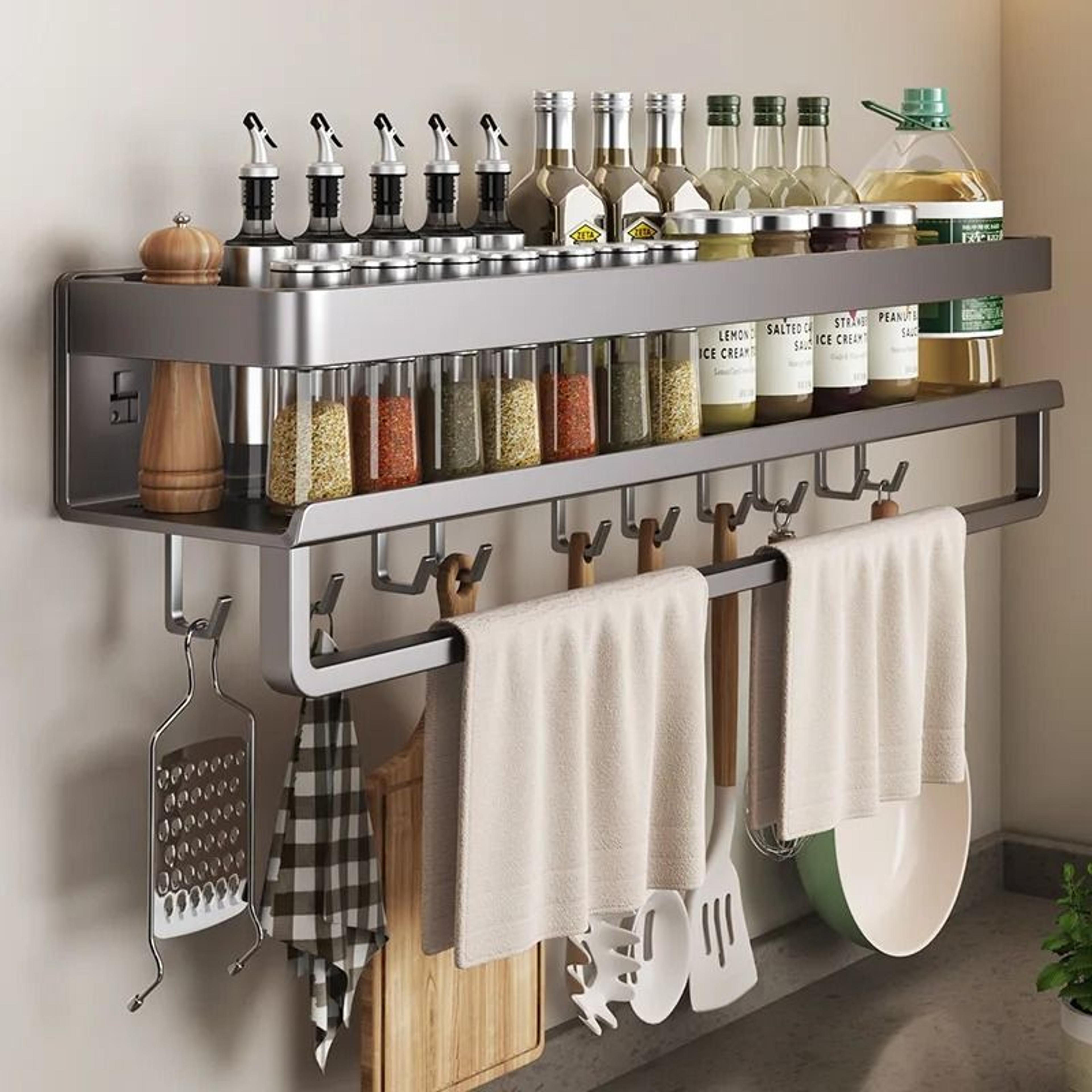 no drill aluminum wall mounted spice rack and kitchen shelf