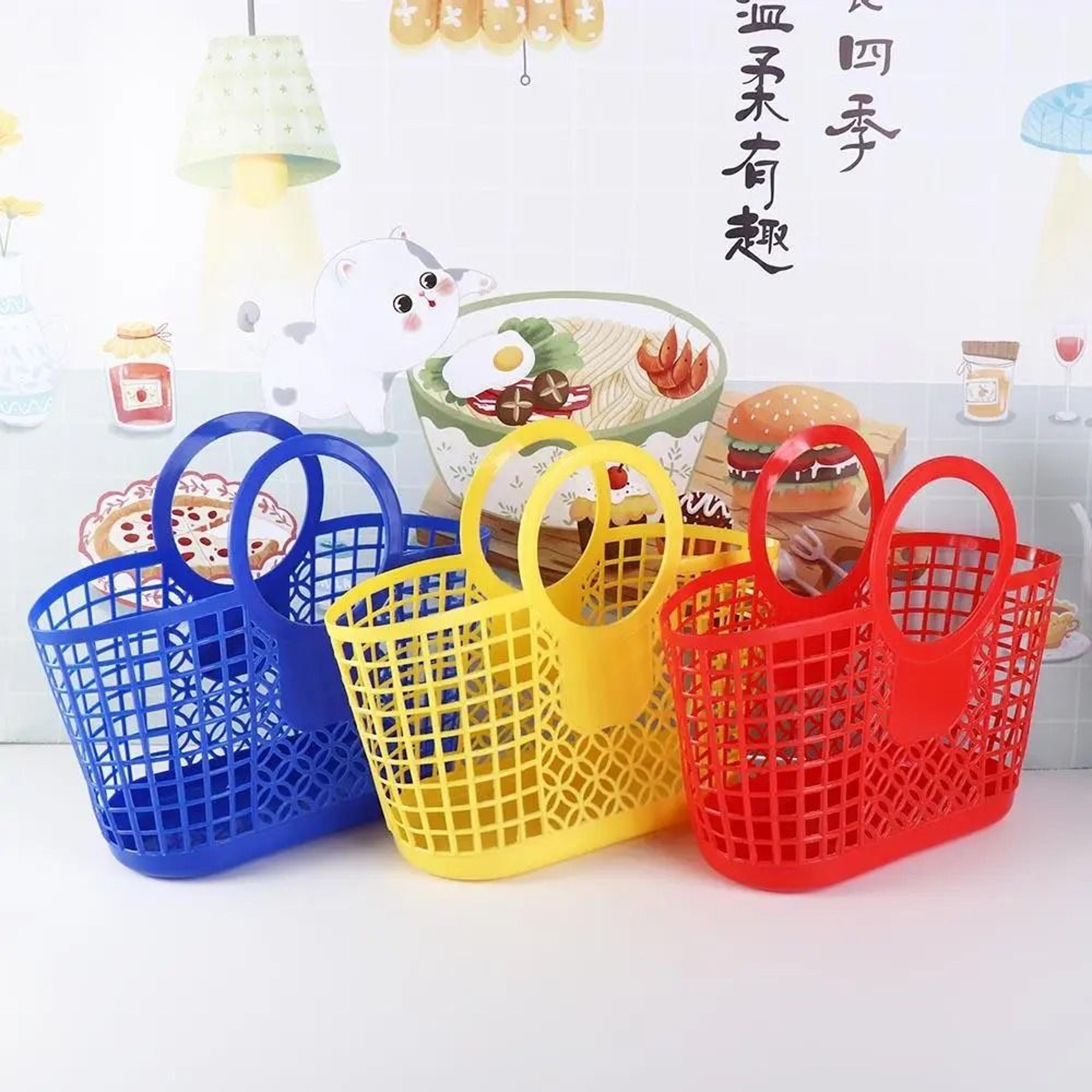 portable plastic storage basket for kitchen bath and home organization