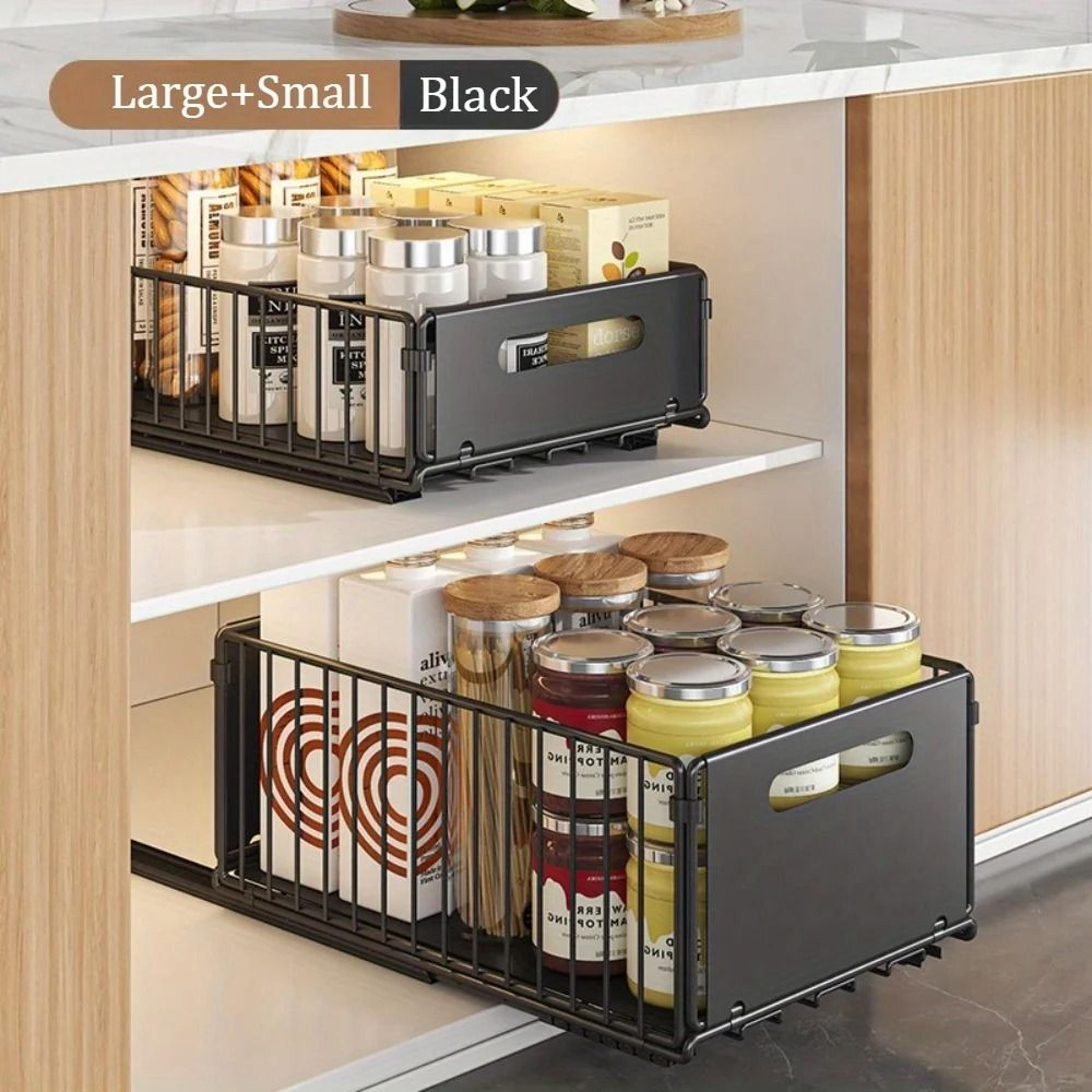 double layer sliding drawer basket and bottle storage organizer