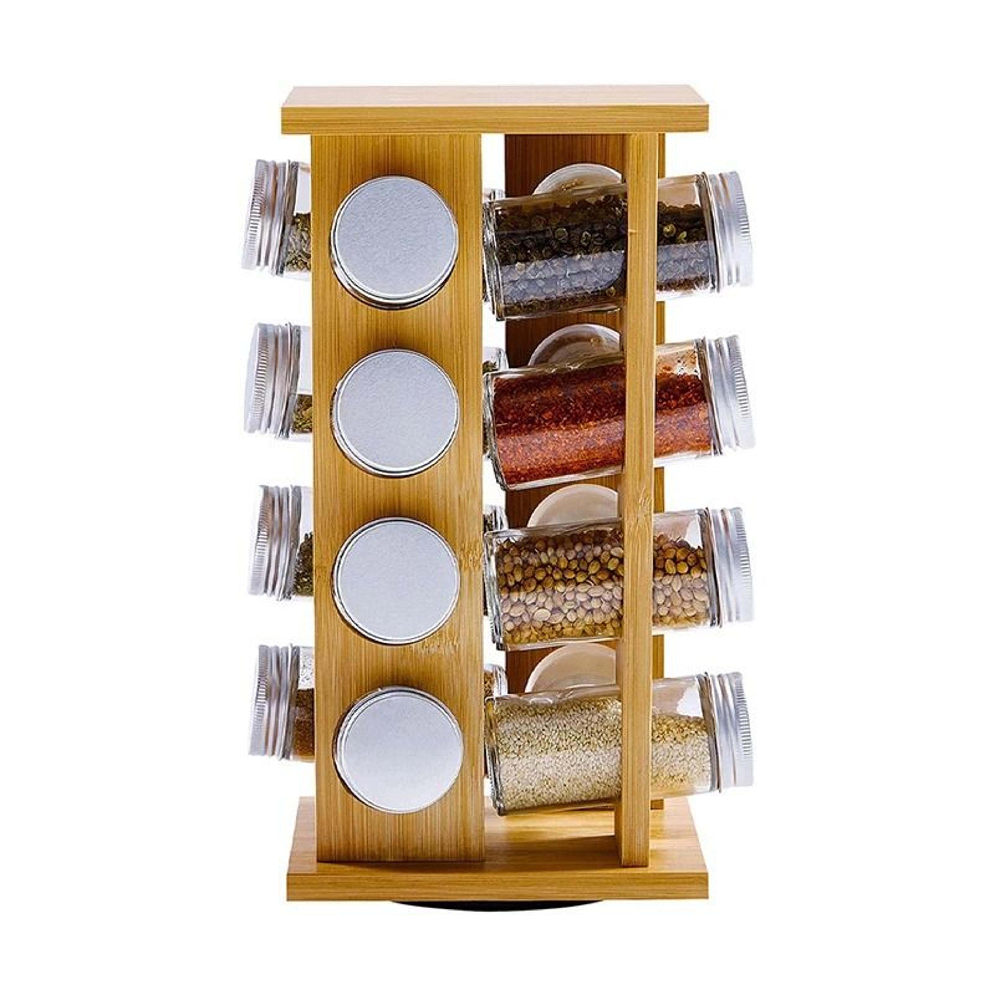 rotating wooden condiment rack and multi layer spice organizer