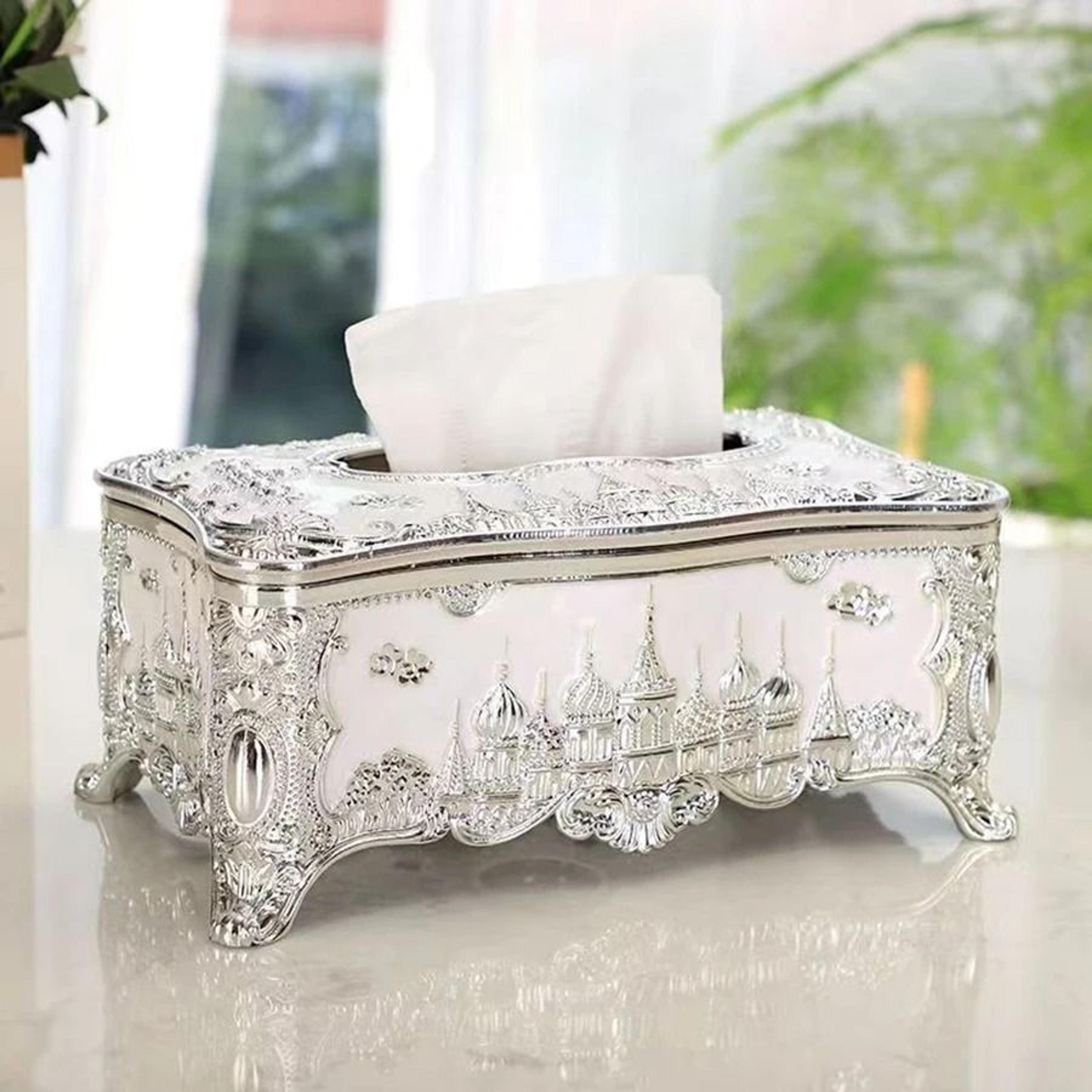 european castle tissue box cover for desktop napkin storage and home decor