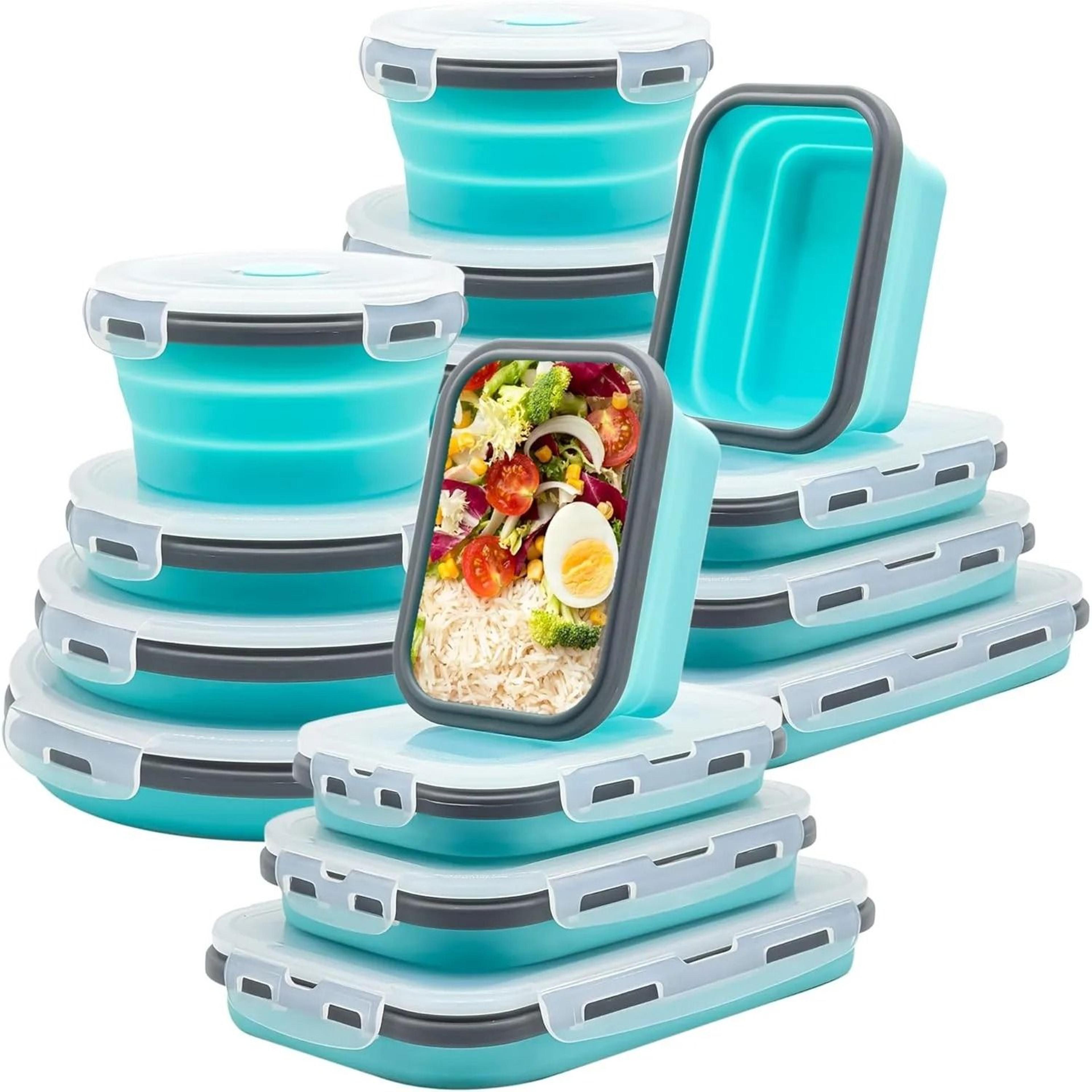 collapsible silicone food storage containers with lids for lunch leftovers and camping