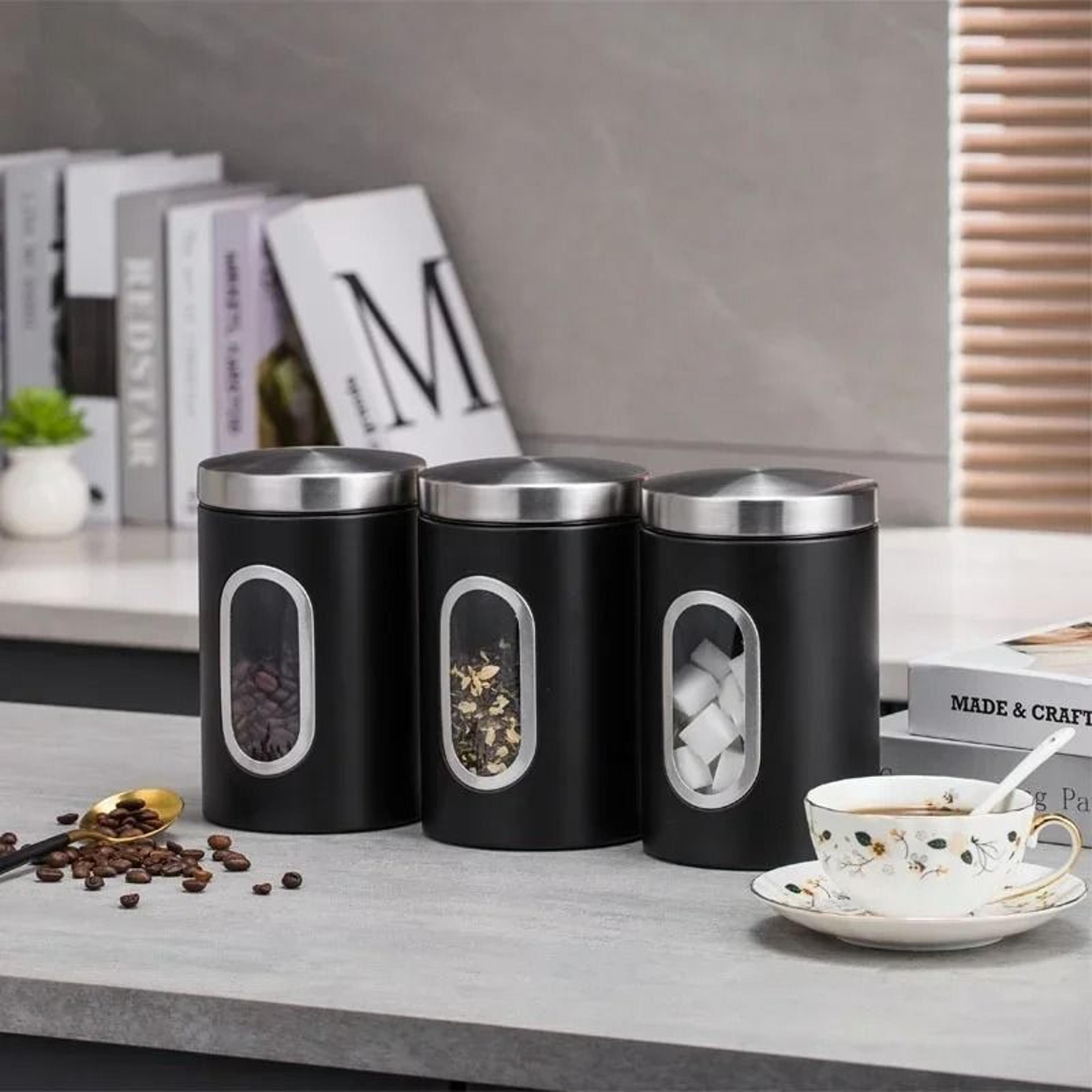 stainless steel coffee canister with visual window for beans tea and storage