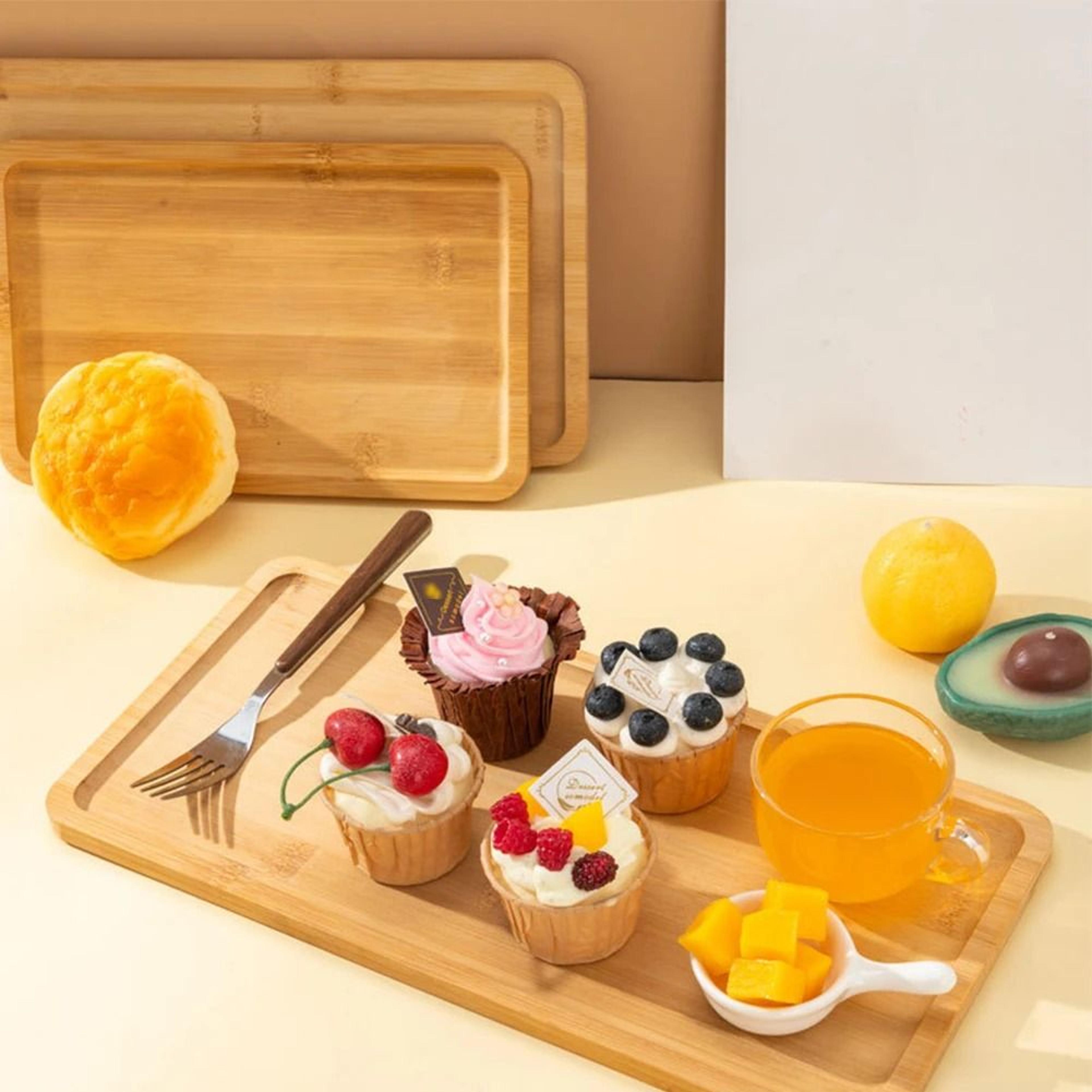rectangular bamboo wood serving tray for kitchen tea bar dining and parties
