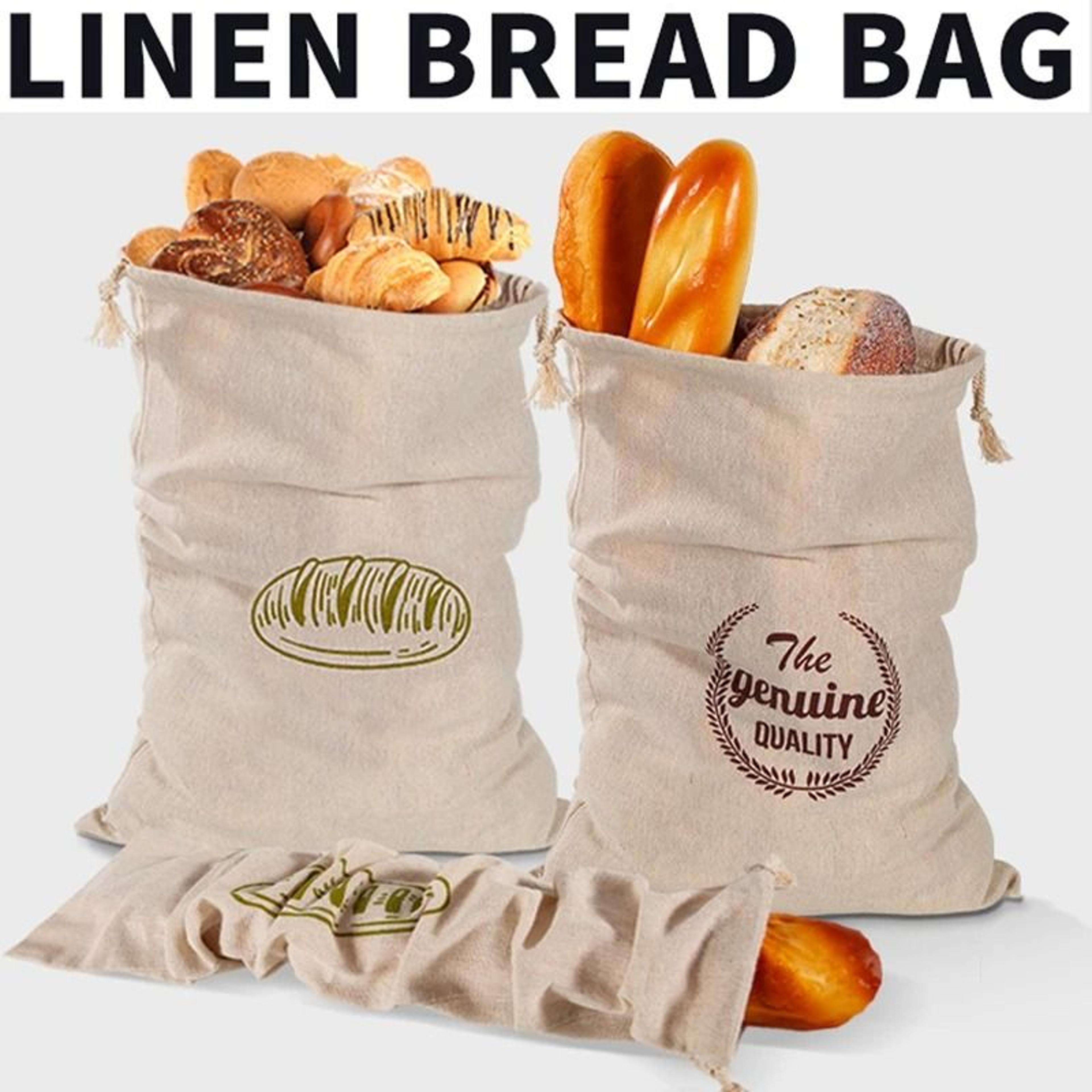 reusable linen bread bag with drawstring for homemade artisan loaf storage