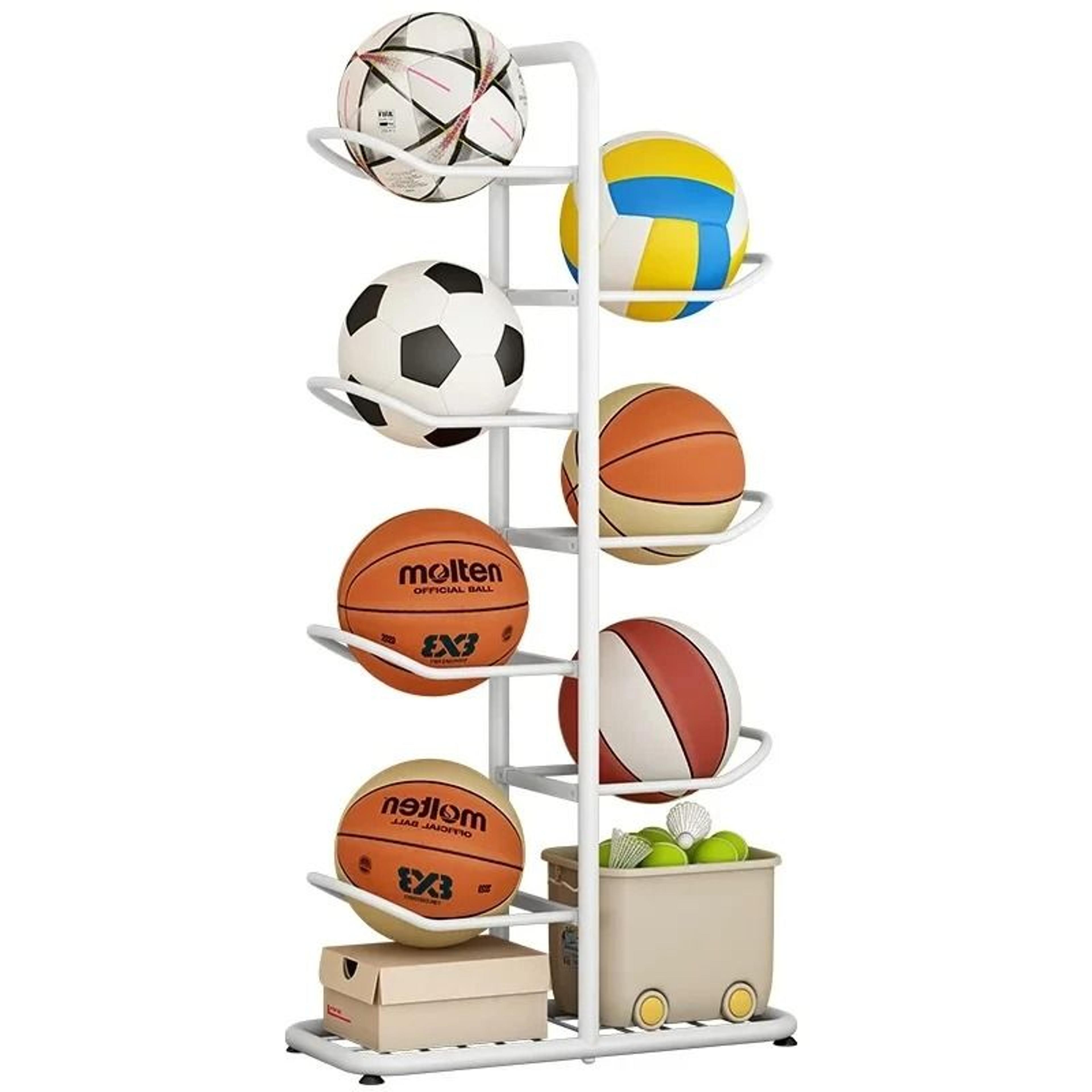 multi layer basketball storage rack for balls toys rackets and sports gear
