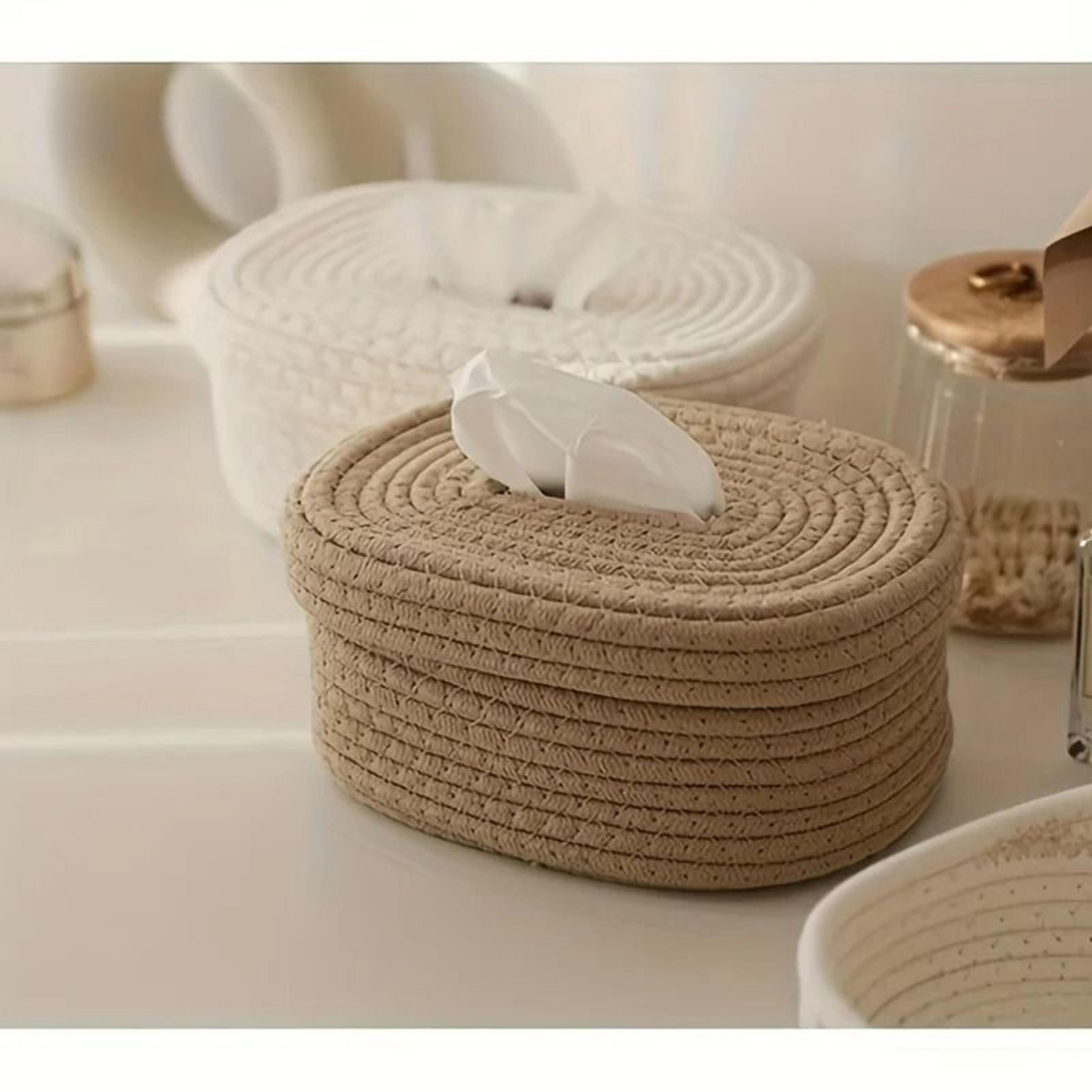 hand woven fabric tissue box holder for napkins face towels and home decor