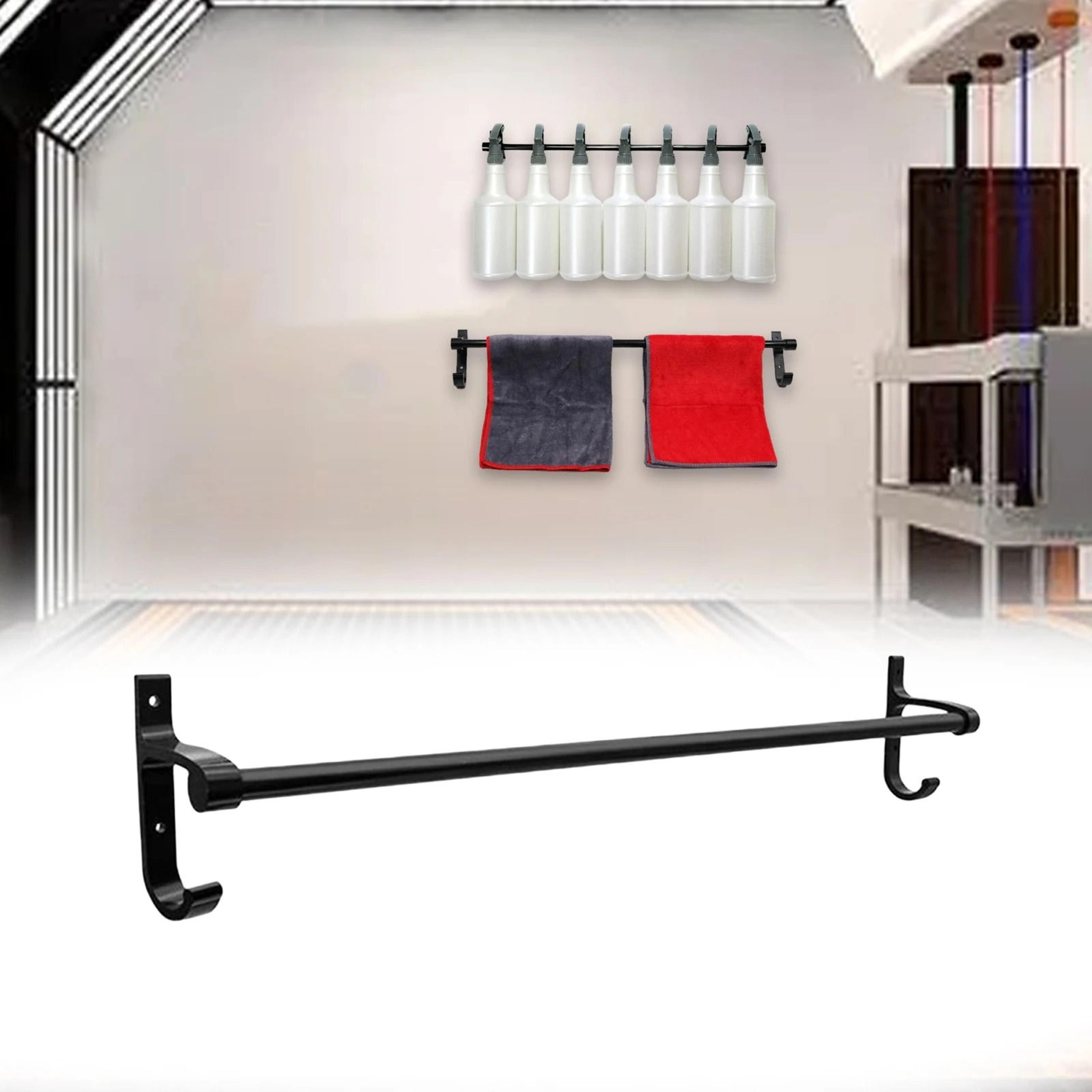 wall mounted spray bottle holder and towel hanging rack