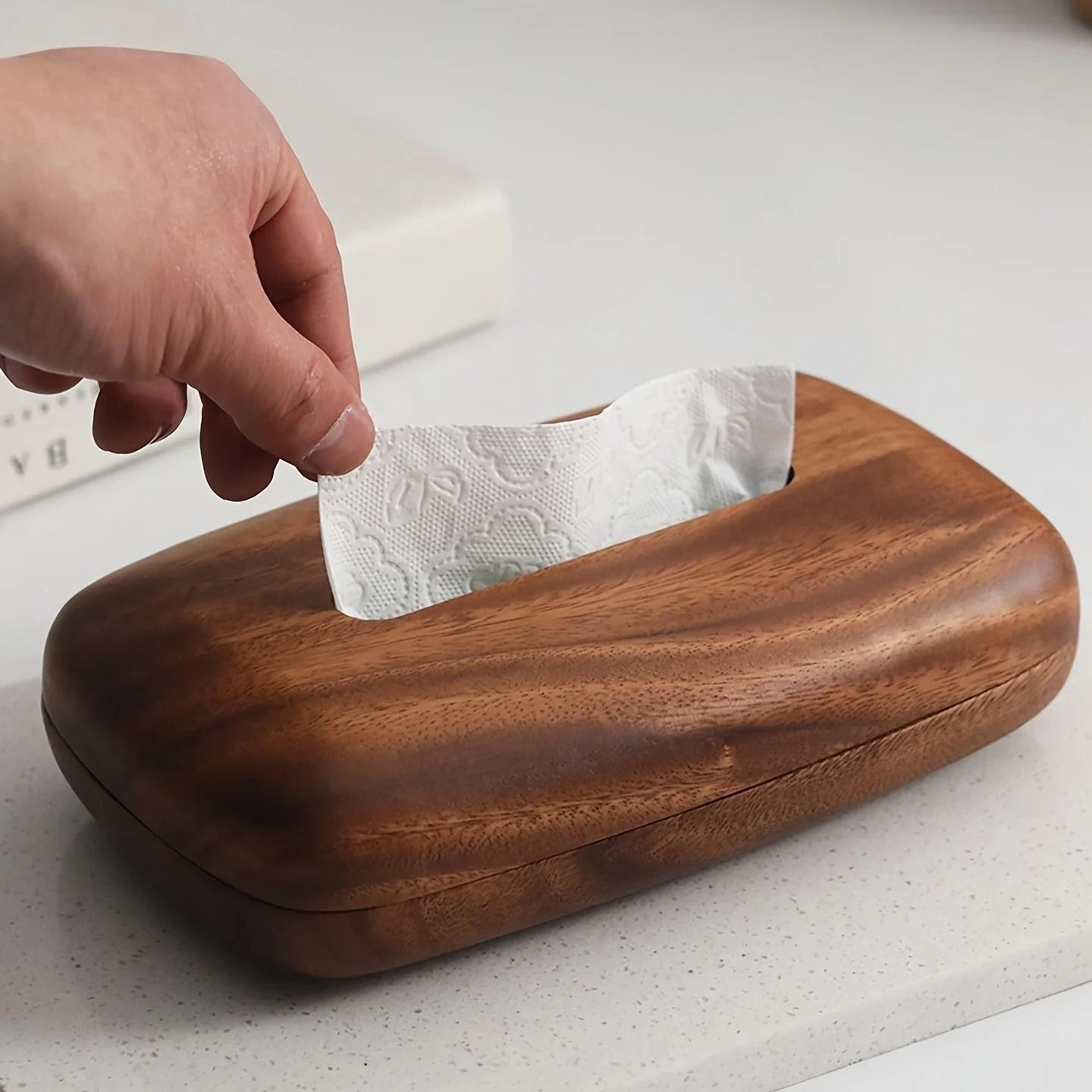 modern walnut wood tissue box cover for bathroom tabletop and office