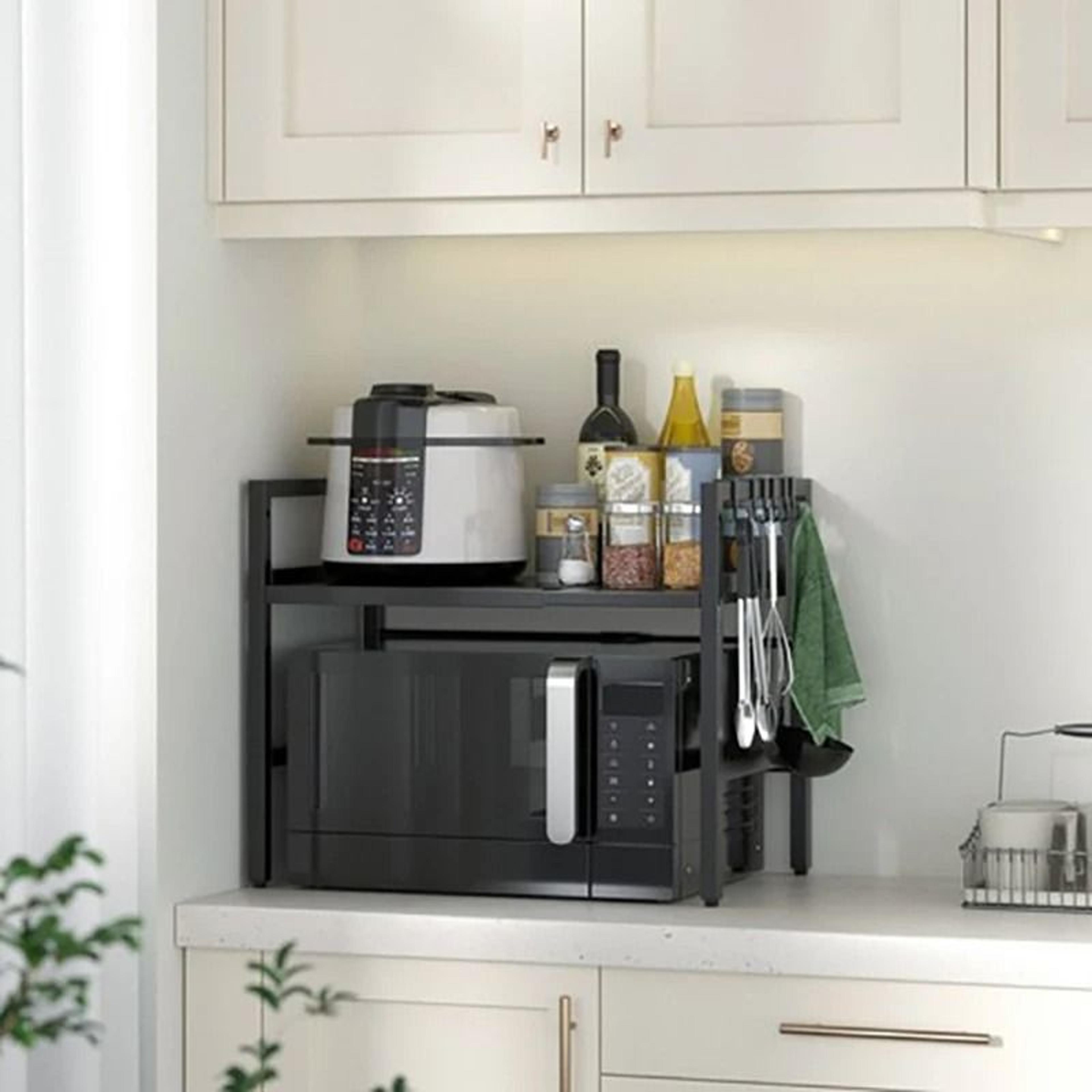 expandable microwave rack countertop kitchen shelf with hooks