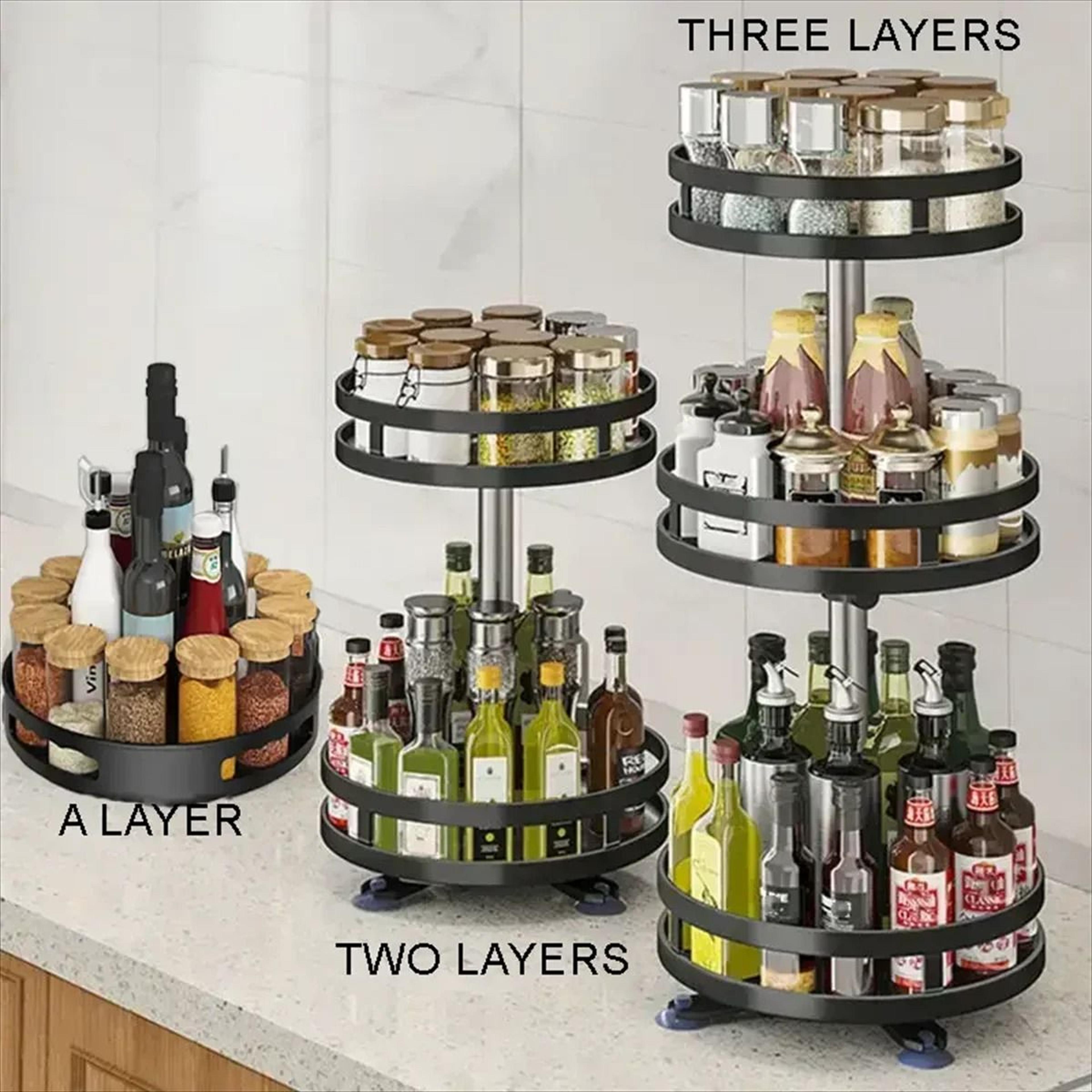 carbon steel rotating spice rack for kitchen storage