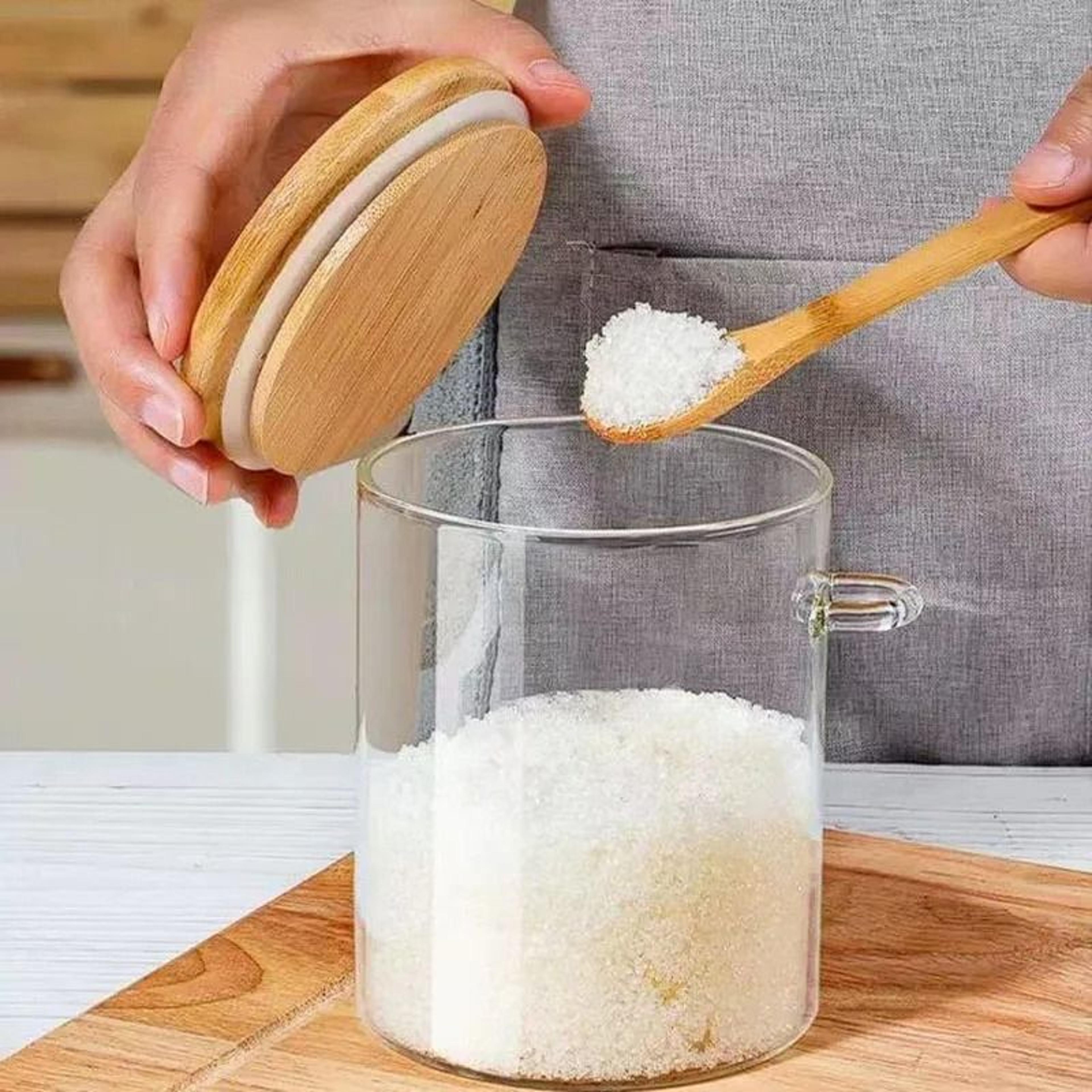 glass airtight canister with spoon for coffee tea and pantry storage